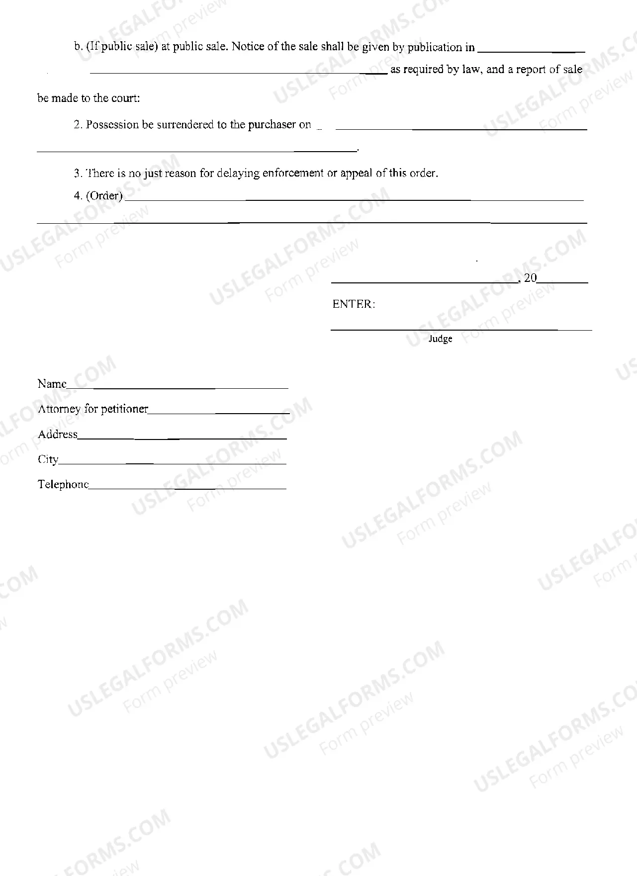 Preview Order To Sell Real Estate