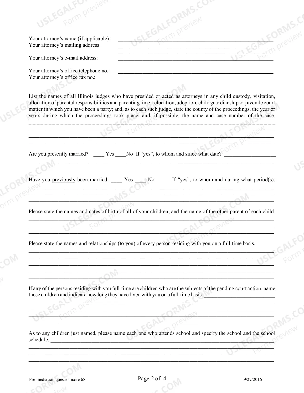Preview Pre Mediation Questionnaire