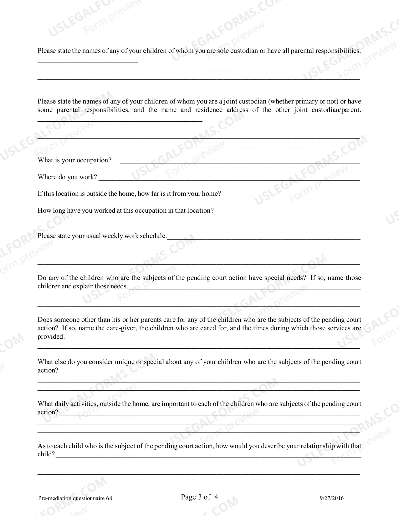 Preview Pre Mediation Questionnaire