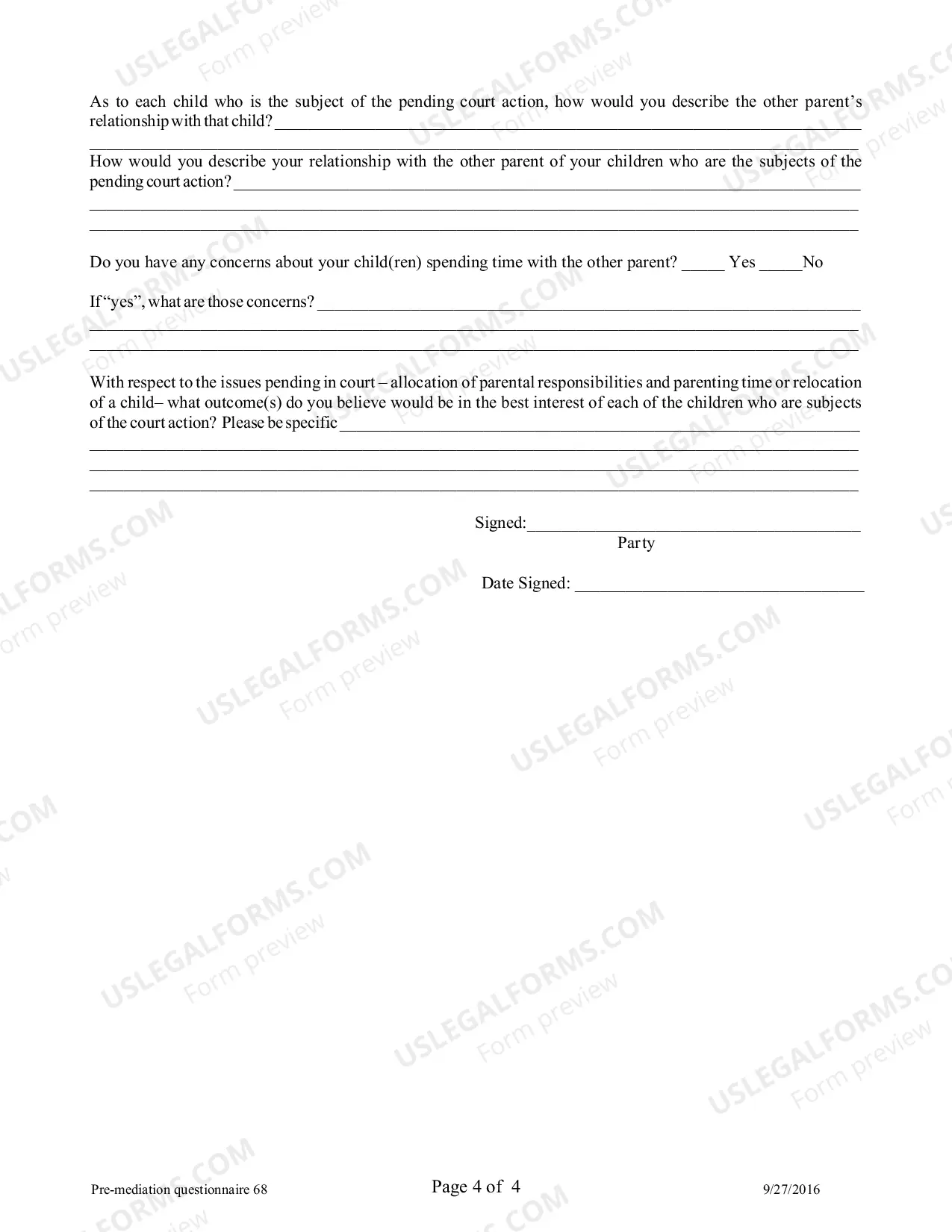 Preview Pre Mediation Questionnaire
