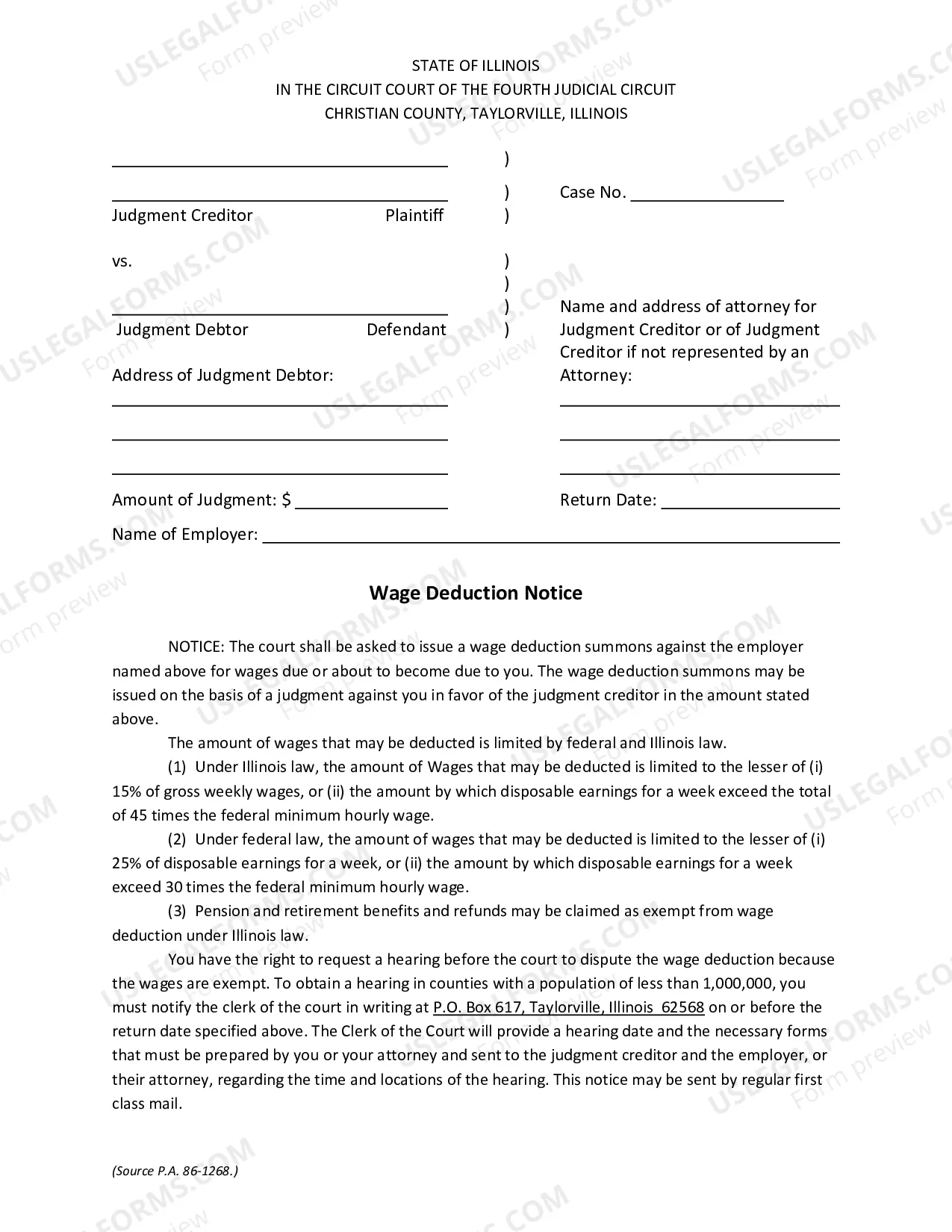 Preview Wage Deduction Order Packet