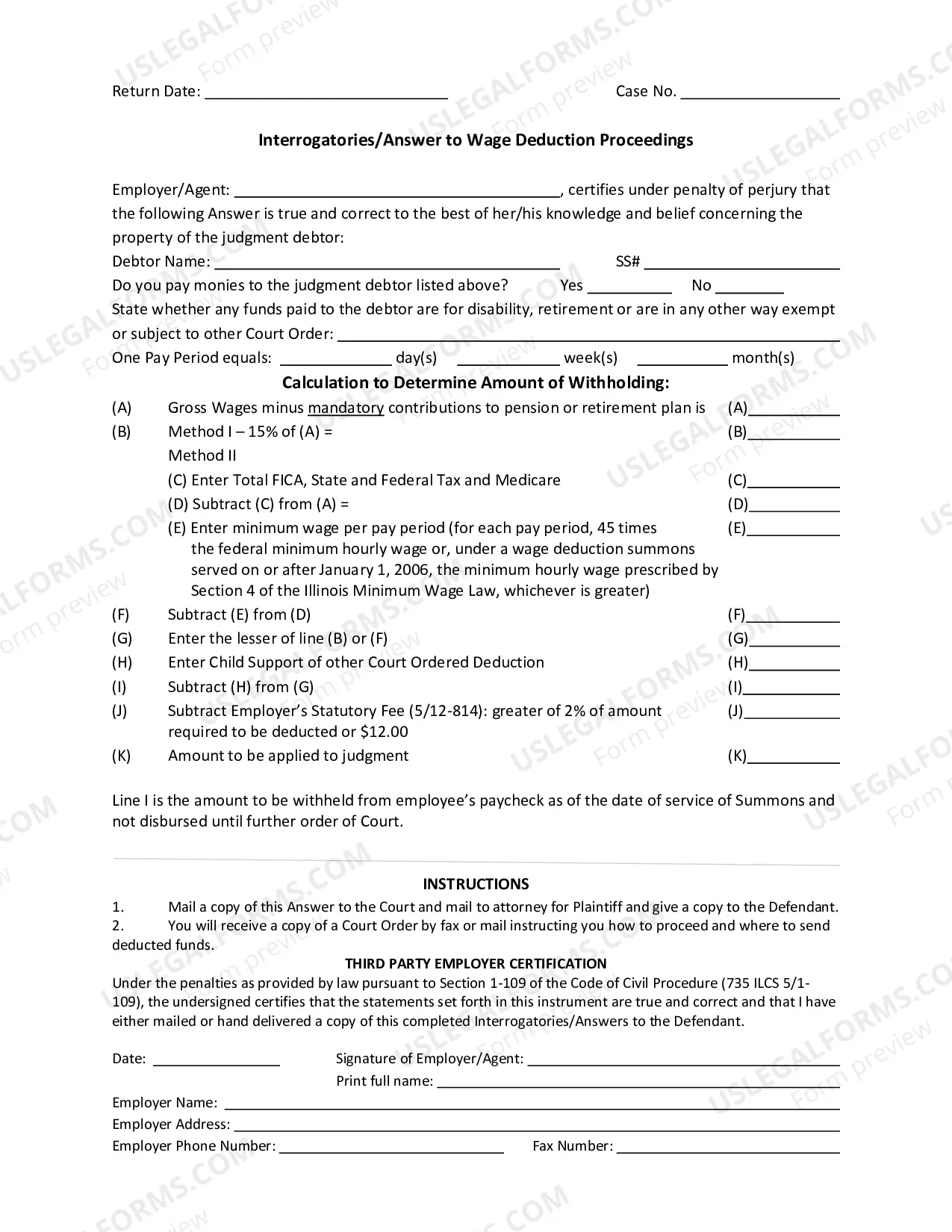 Preview Wage Deduction Order Packet