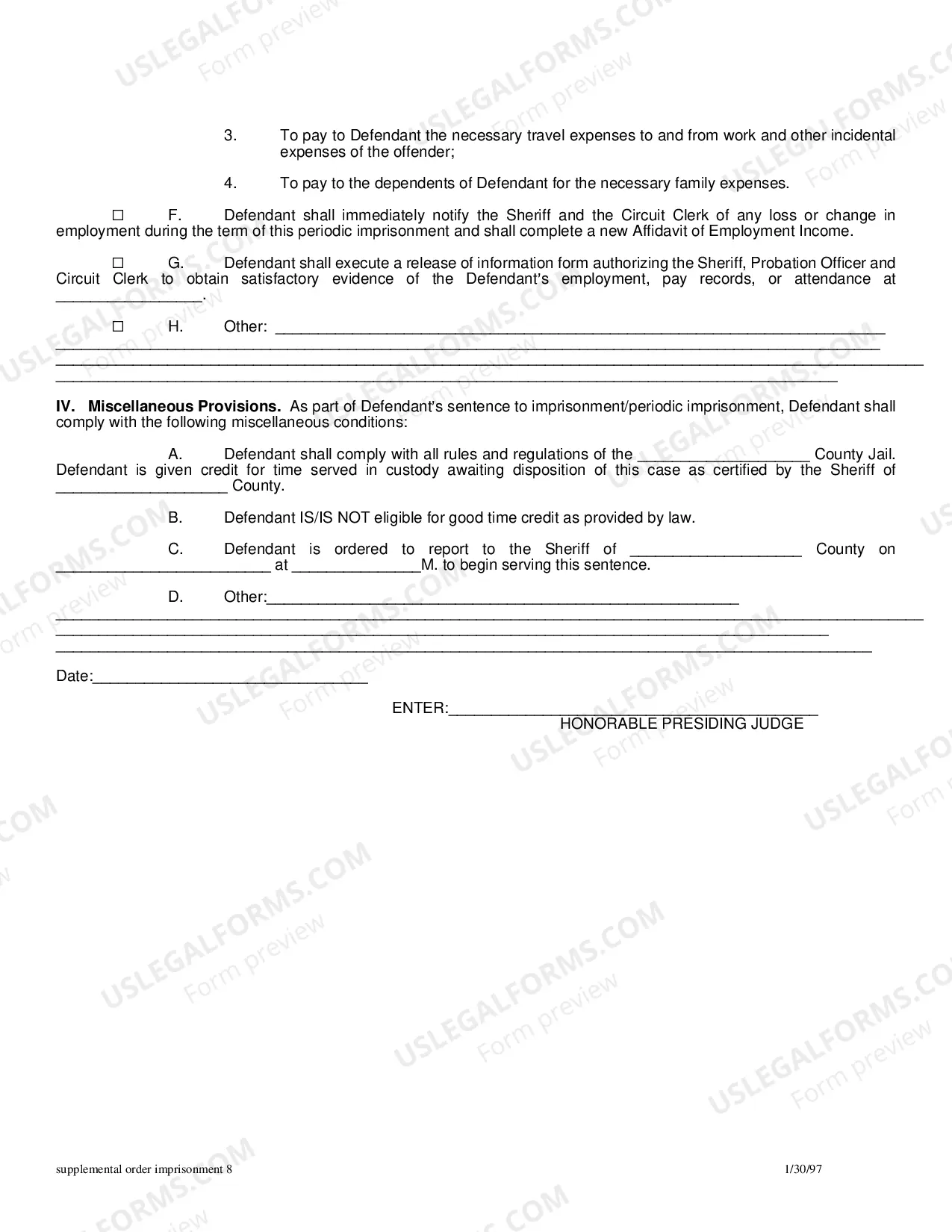 Preview Supplemental Order Imprisonment In County Jail