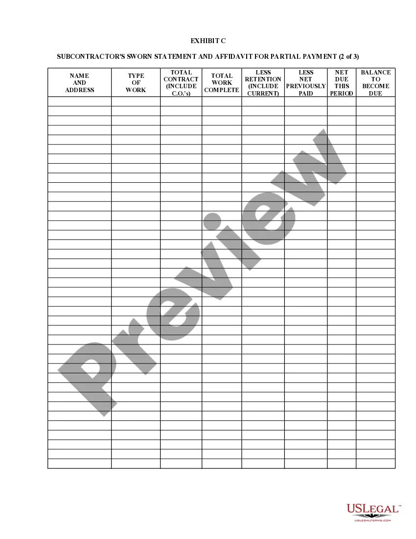 Preview Subcontractor's Sworn Statement and Affidavit for Partial Payment