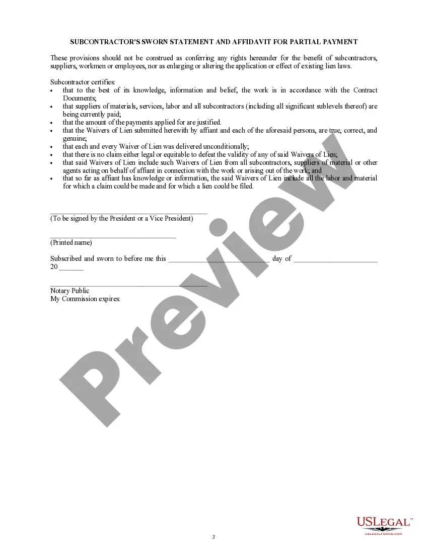 Preview Subcontractor's Sworn Statement and Affidavit for Partial Payment