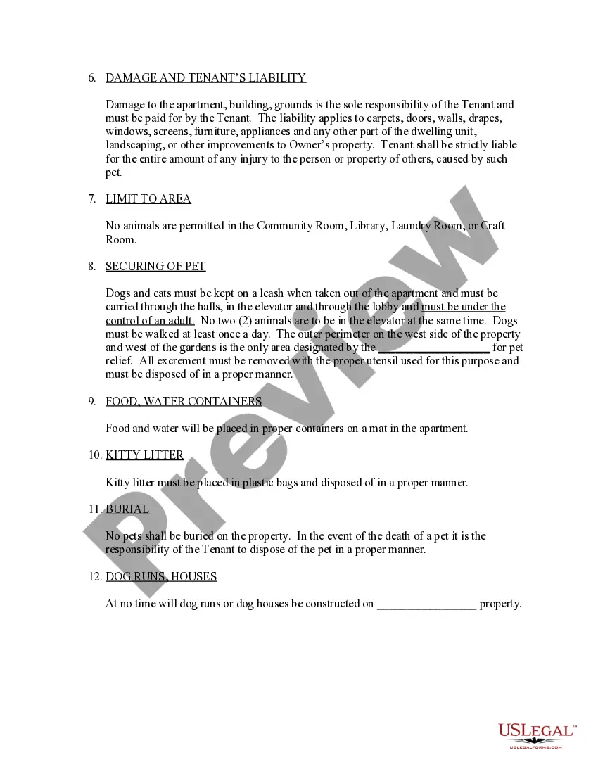 Preview Sample Tenant Pet Policy