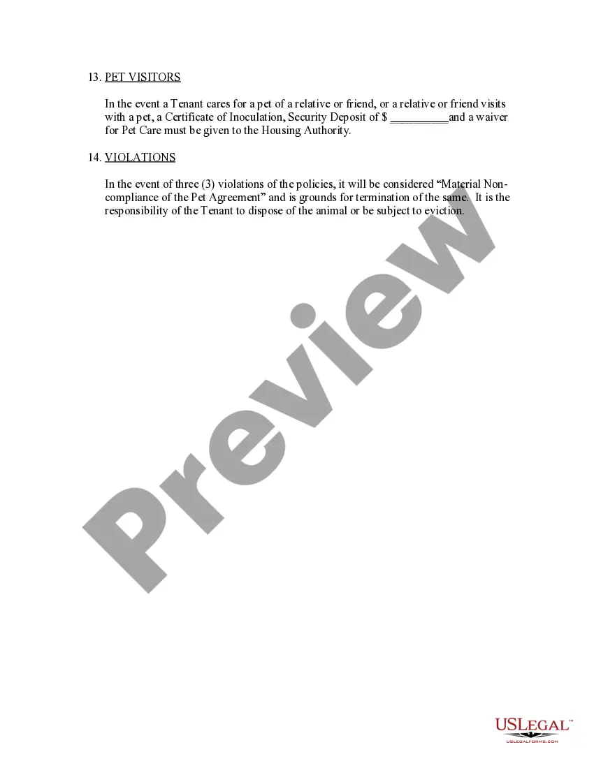 Preview Sample Tenant Pet Policy