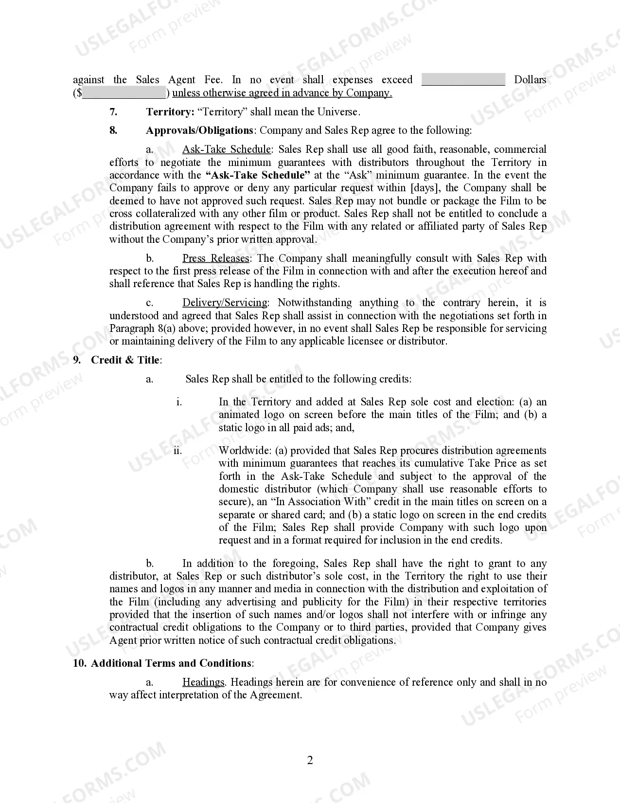 Preview Letter Regarding Sales Rep Agreement