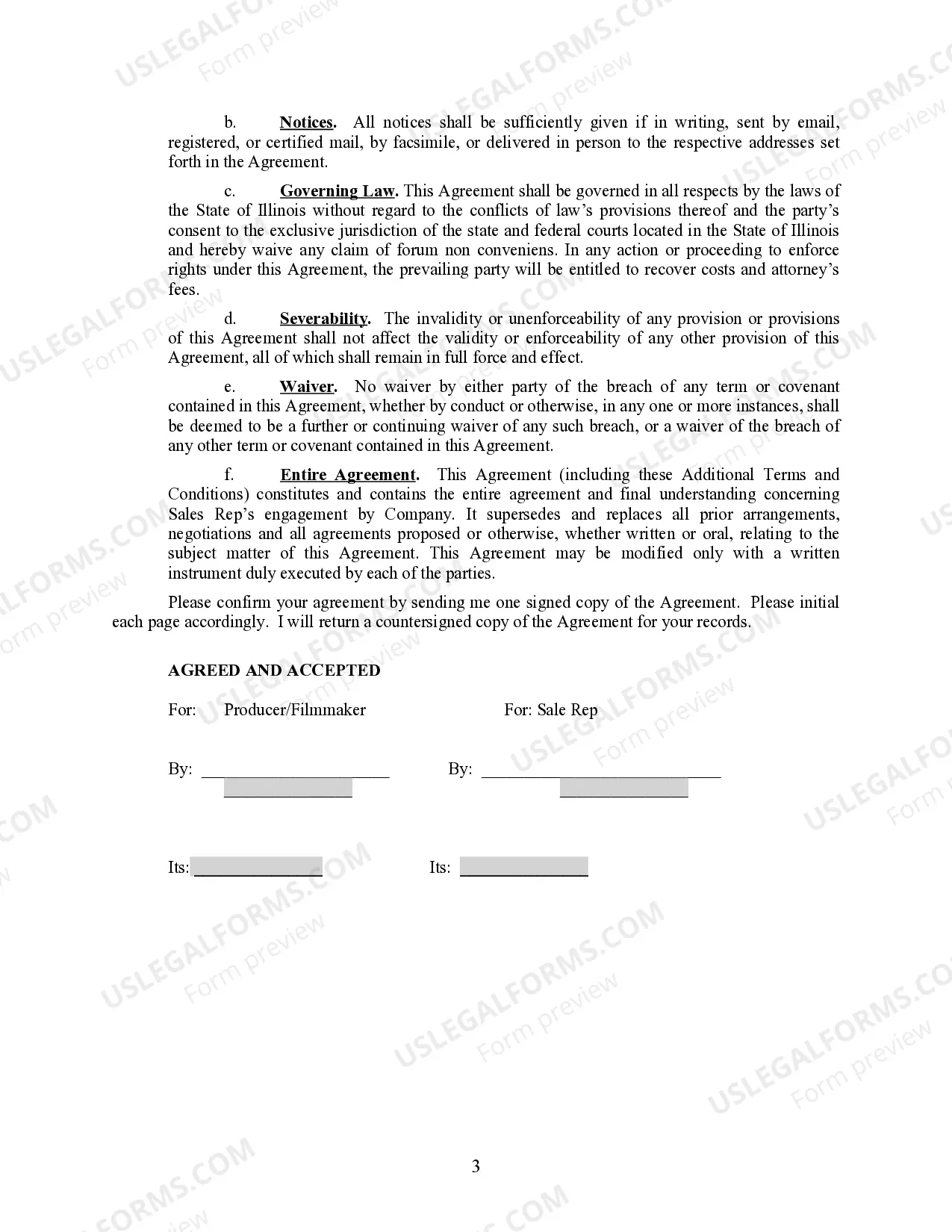 Preview Letter Regarding Sales Rep Agreement