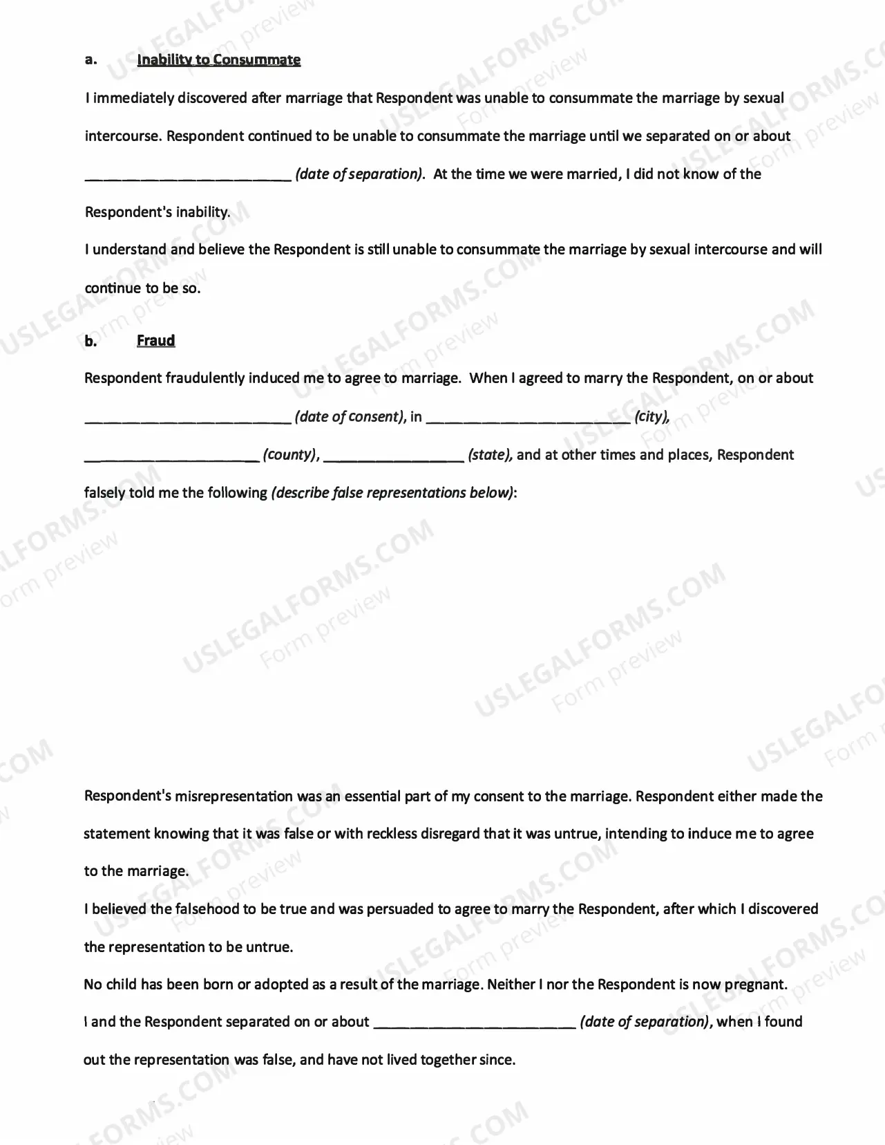 Preview Petition for Declaration of Invalidity of Marriage