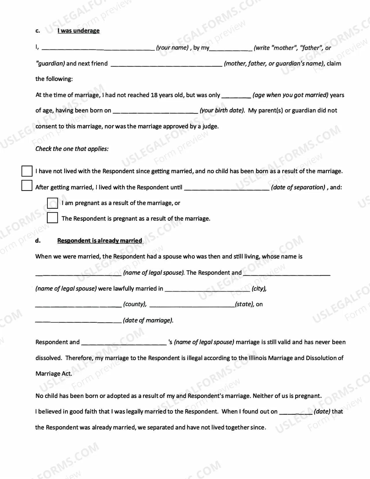Preview Petition for Declaration of Invalidity of Marriage