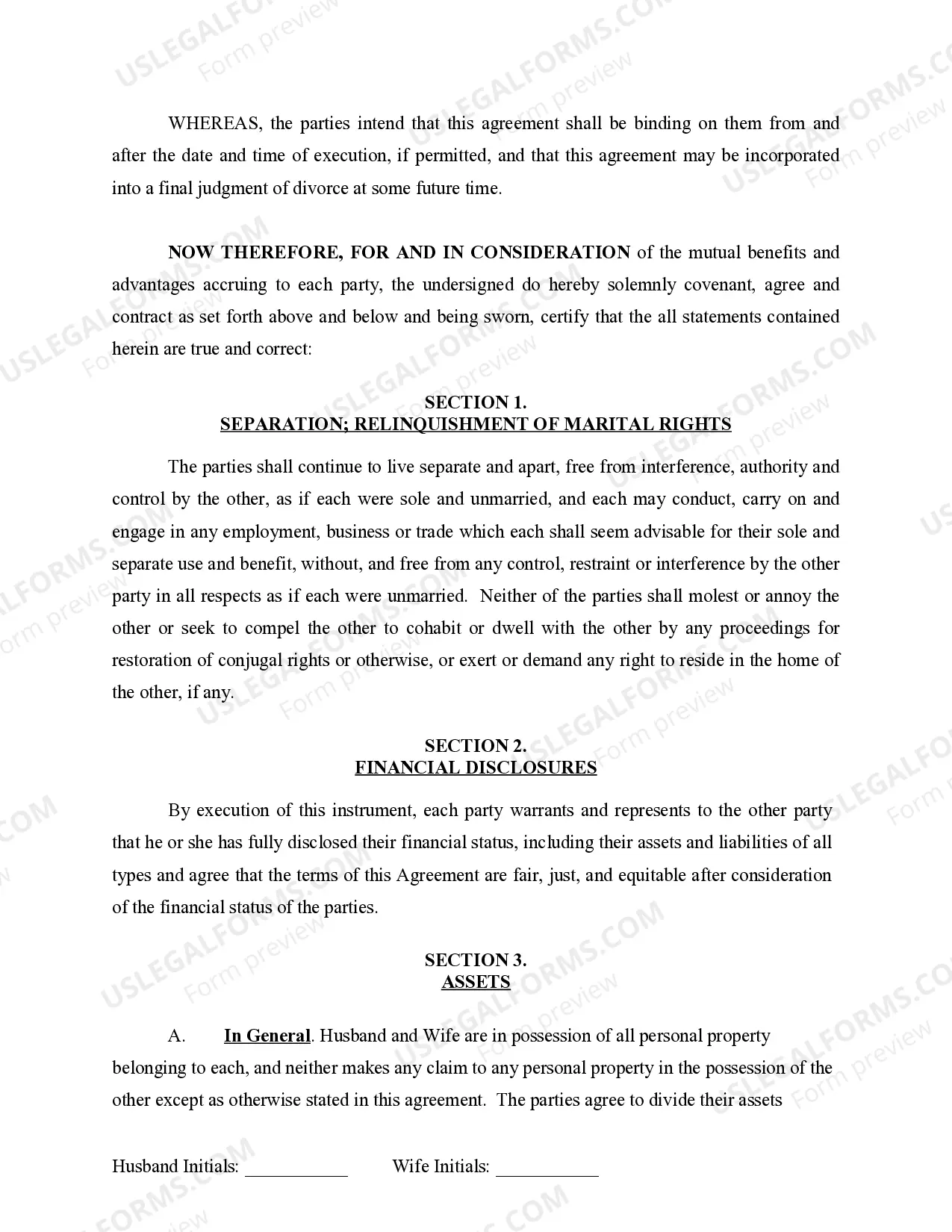 Preview Marital Settlement Agreement - no children OR adult children