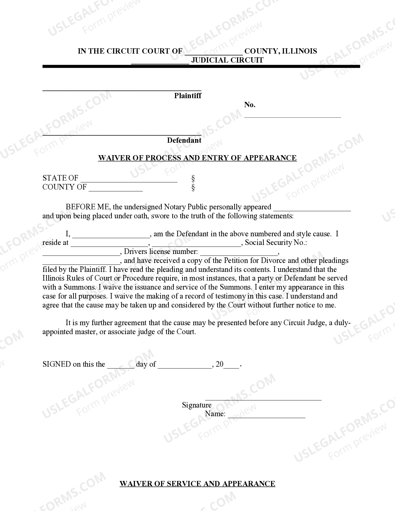 Illinois Waiver of Process and Entry of Appearance What Is Notice Of