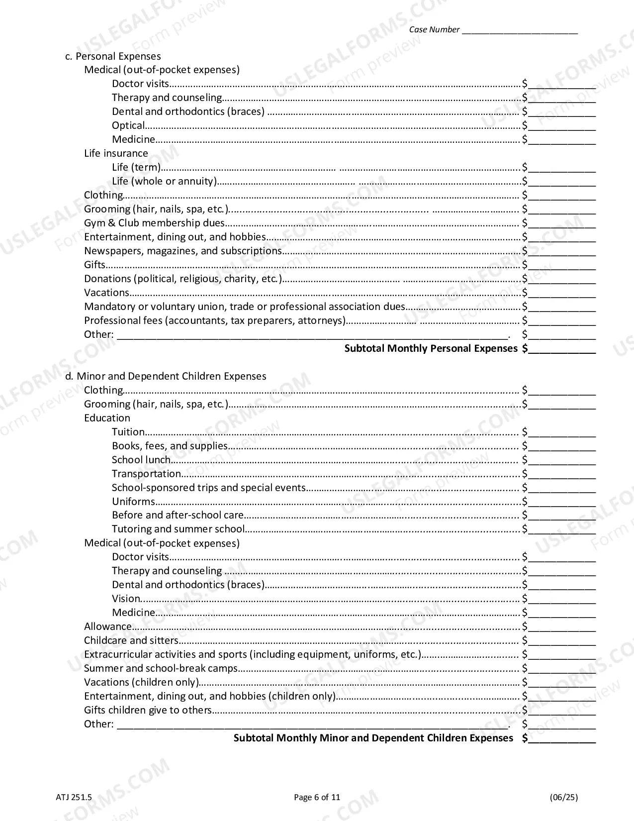 Preview Financial Affidavit - Family and Divorce