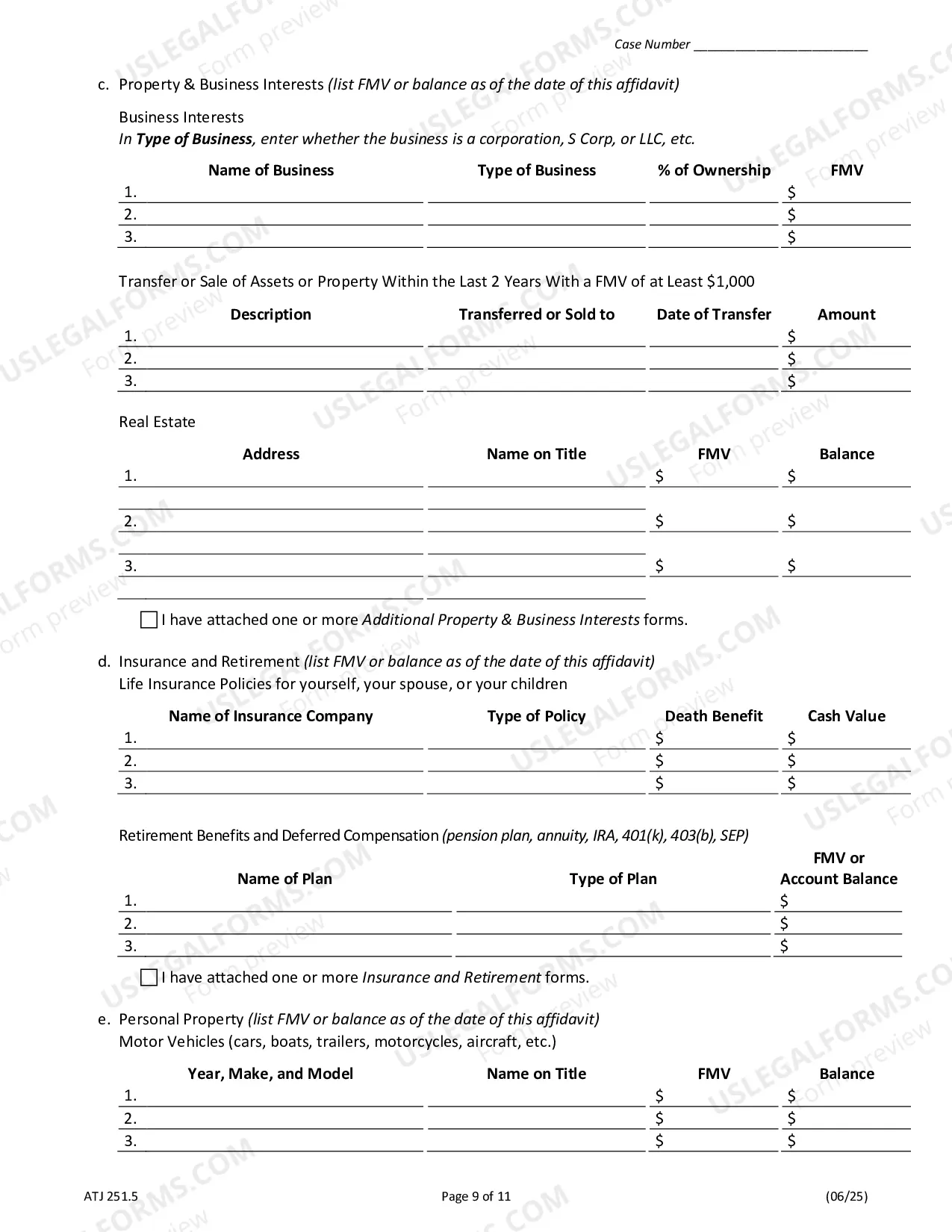 Preview Financial Affidavit - Family and Divorce