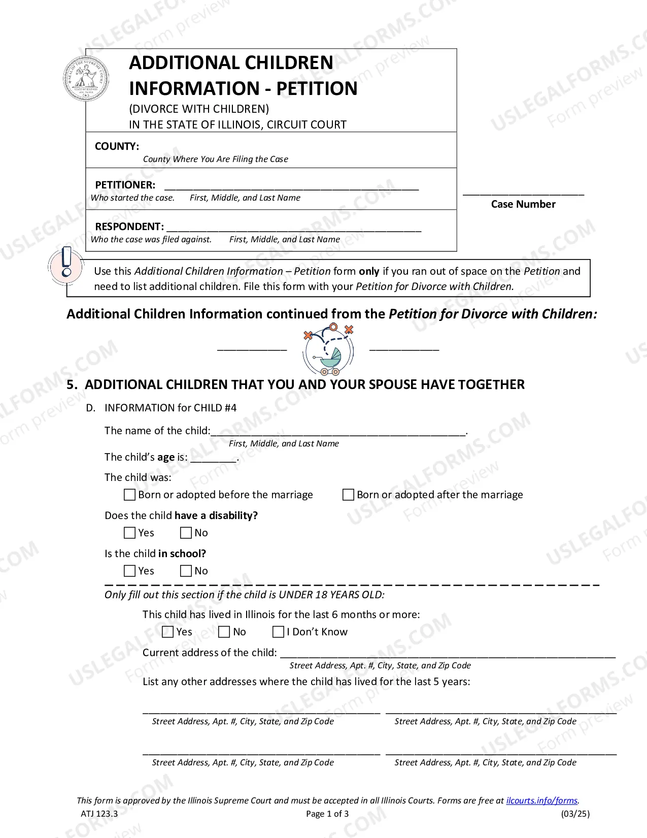Preview Additional Children Information for Petition for Divorce