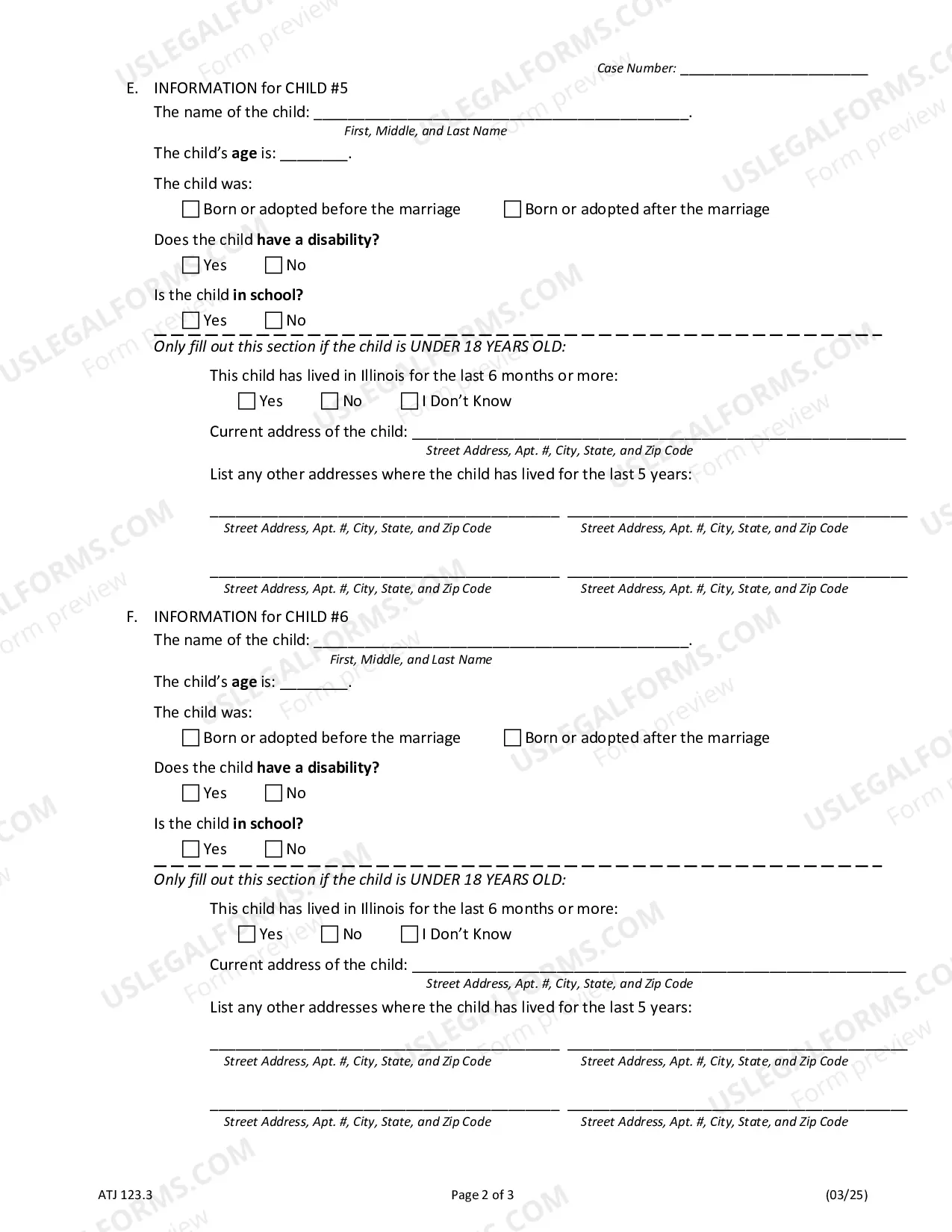Preview Additional Children Information for Petition for Divorce