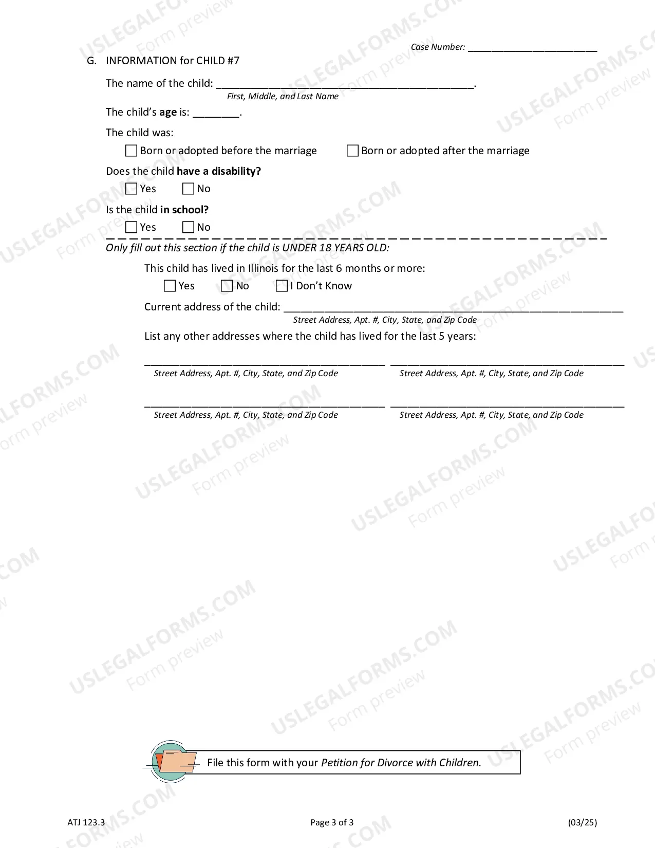 Preview Additional Children Information for Petition for Divorce