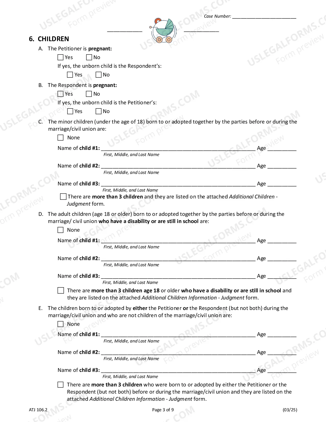 Preview Judgment for Dissolution of Marriage or Civil Union