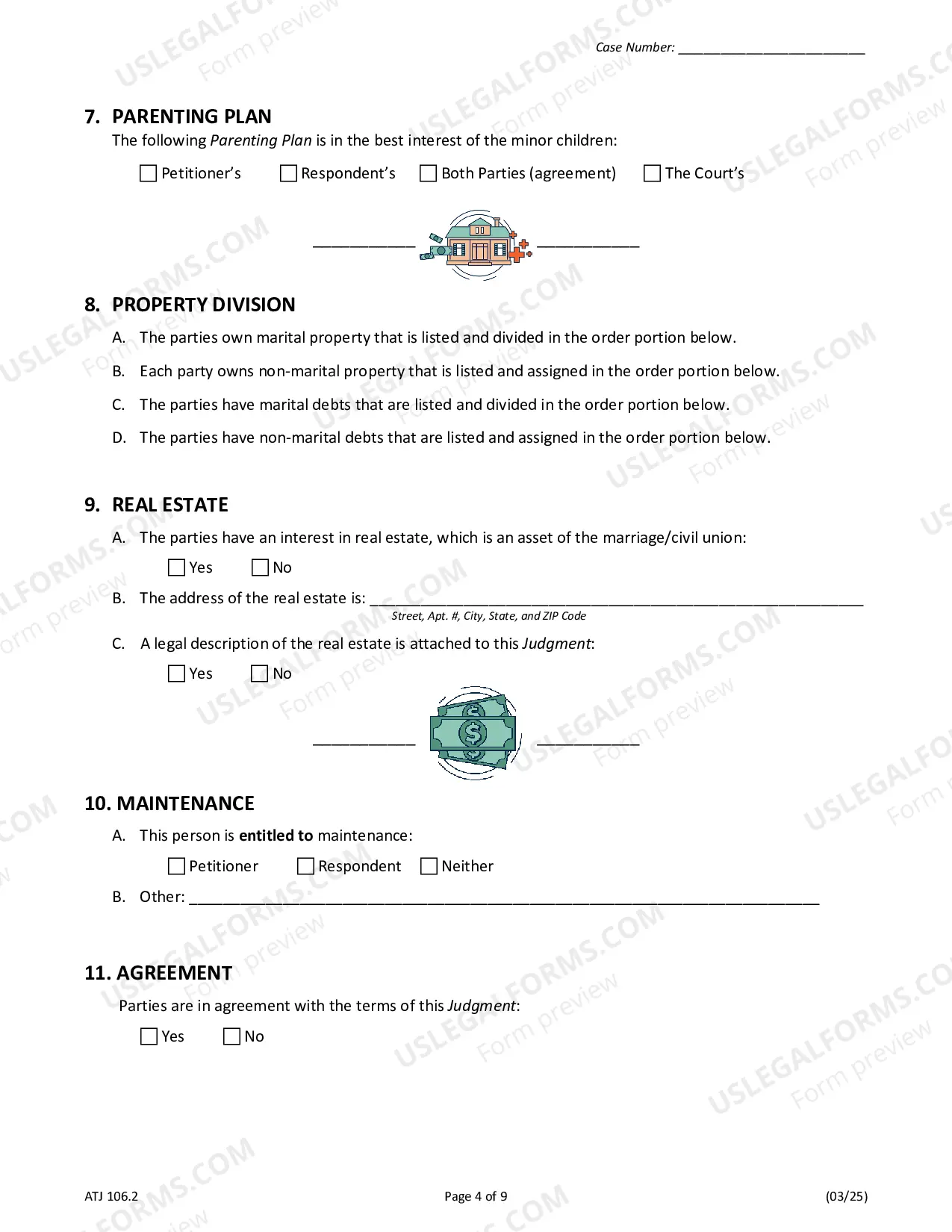 Preview Judgment for Dissolution of Marriage or Civil Union