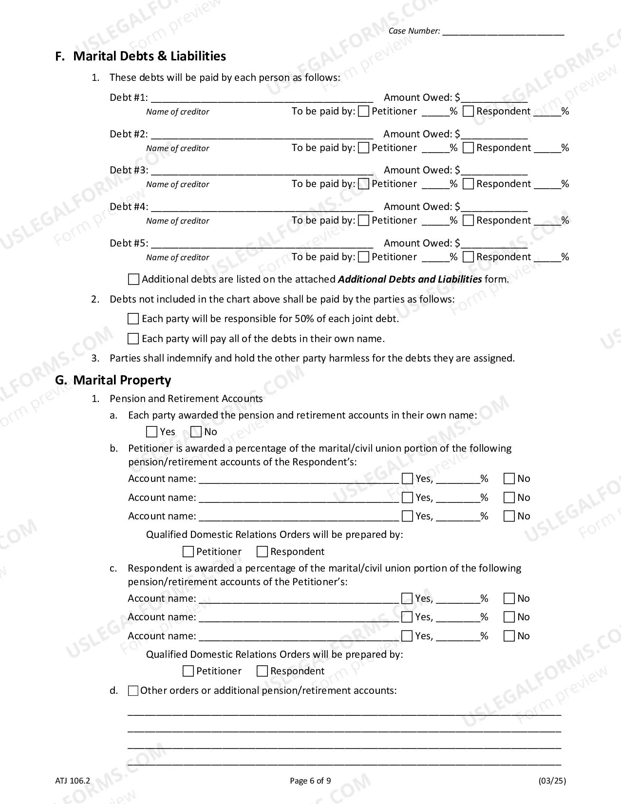 Preview Judgment for Dissolution of Marriage or Civil Union