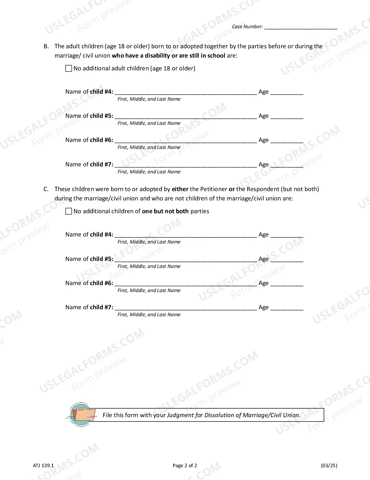 Preview Additional Children Information for Judgment of Divorce