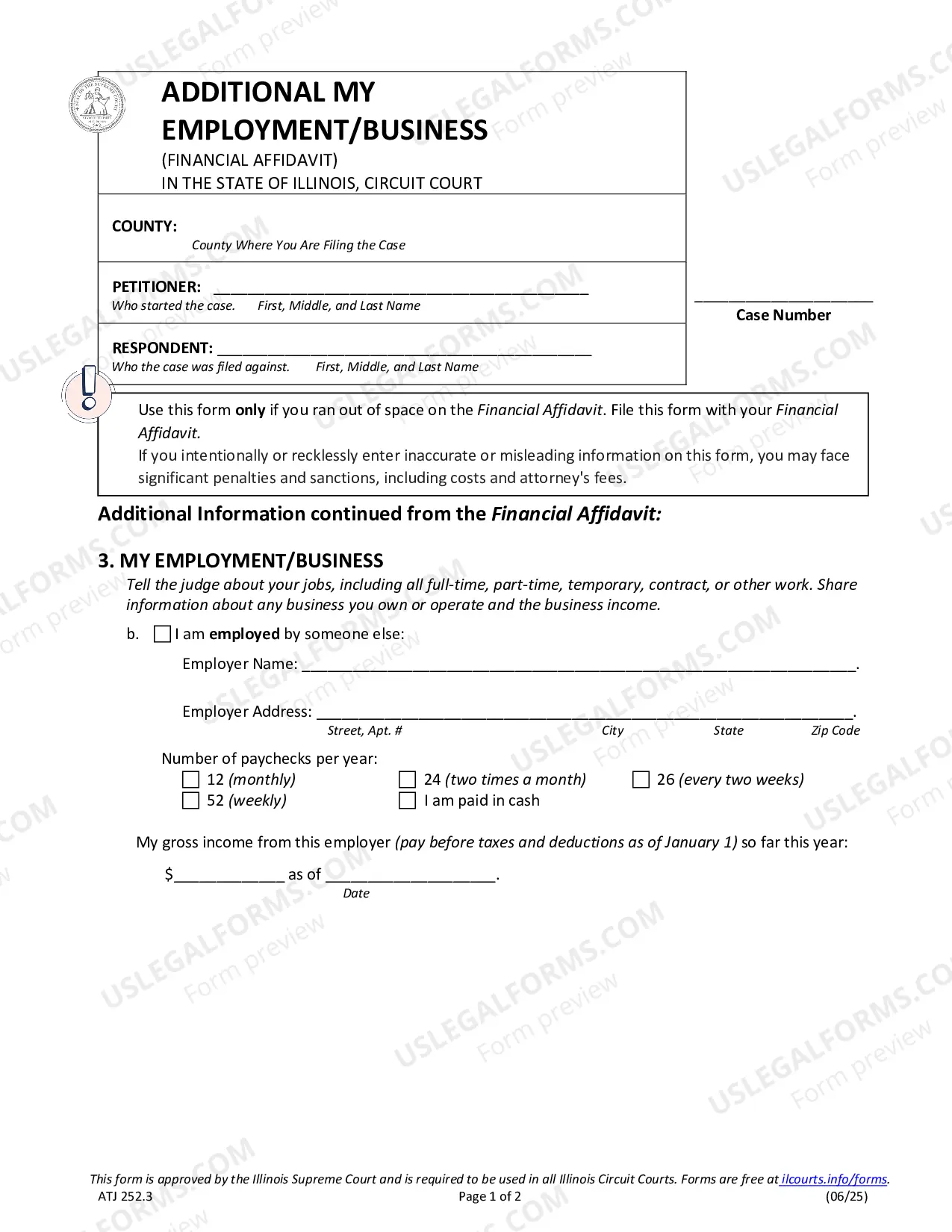 Preview Additional My Employment and/or Business - Financial Affidavit