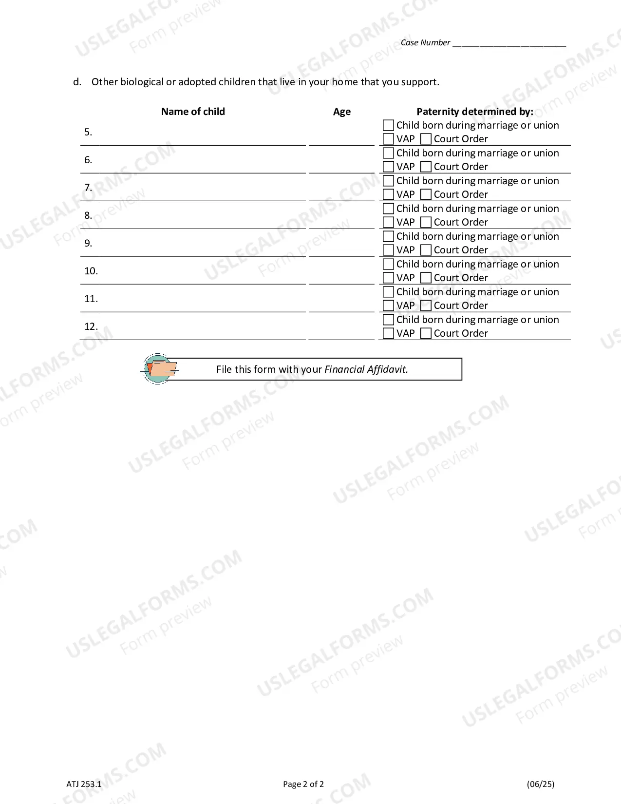 Preview Additional Child Support Payments - Financial Affidavit