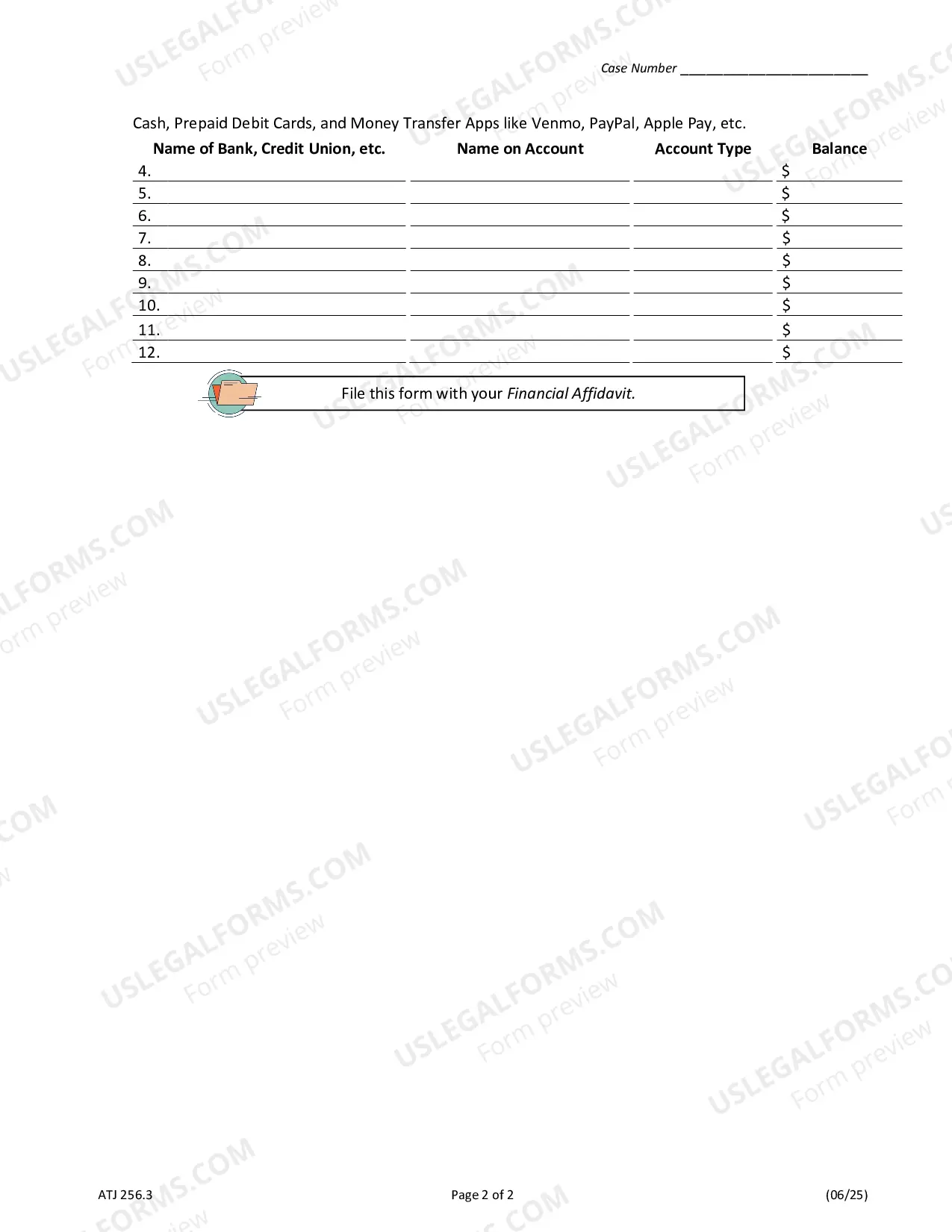 Preview Additional Cash and Cash Equivalents - Financial Affidavit