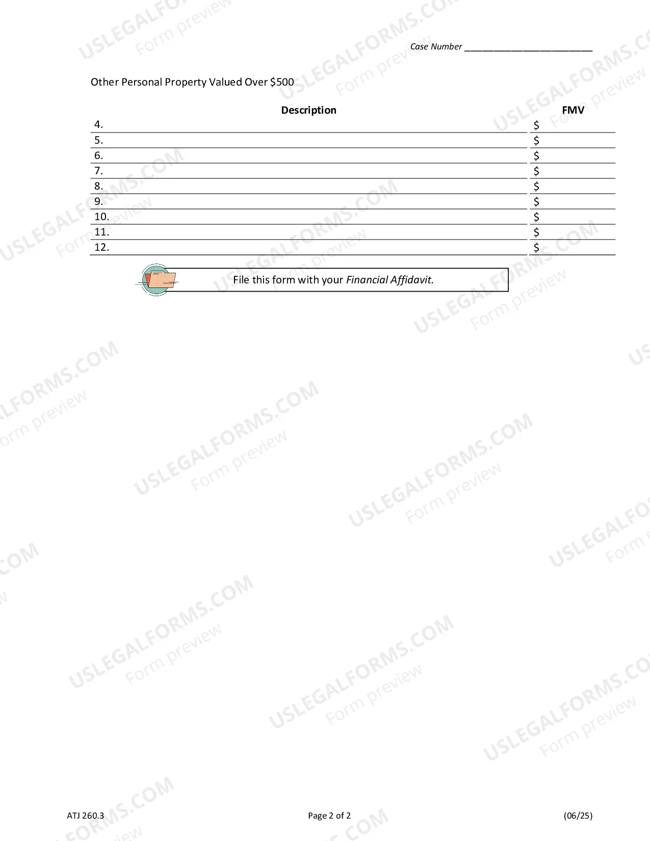 Preview Additional Personal Property - Financial Affidavit