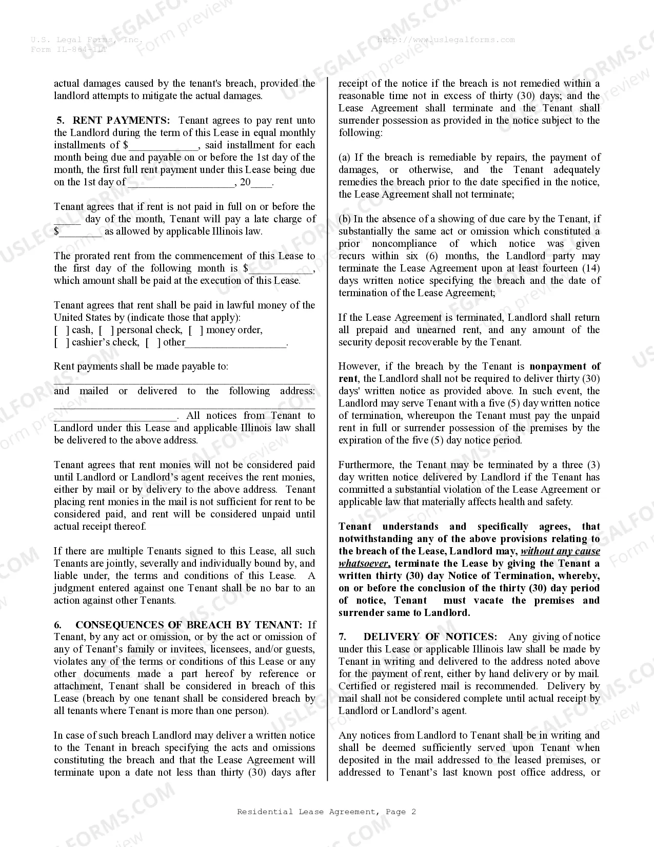 Preview Residential Lease or Rental Agreement for Month to Month