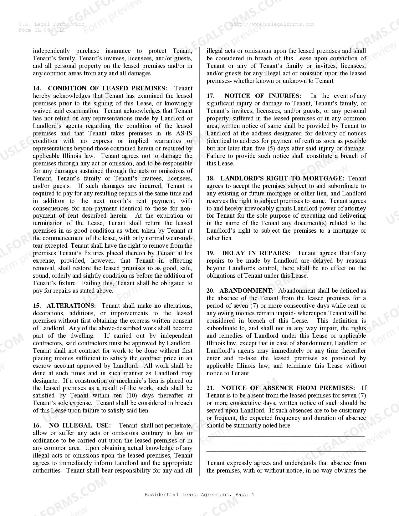 Preview Residential Lease or Rental Agreement for Month to Month