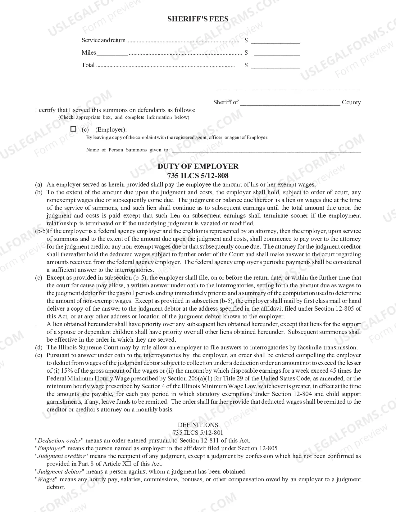 Preview Wage Deduction Summons