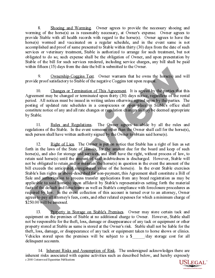 Preview Illinois Horse Equine Forms Package