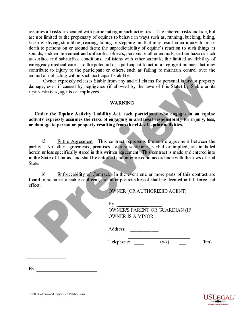Preview Illinois Horse Equine Forms Package