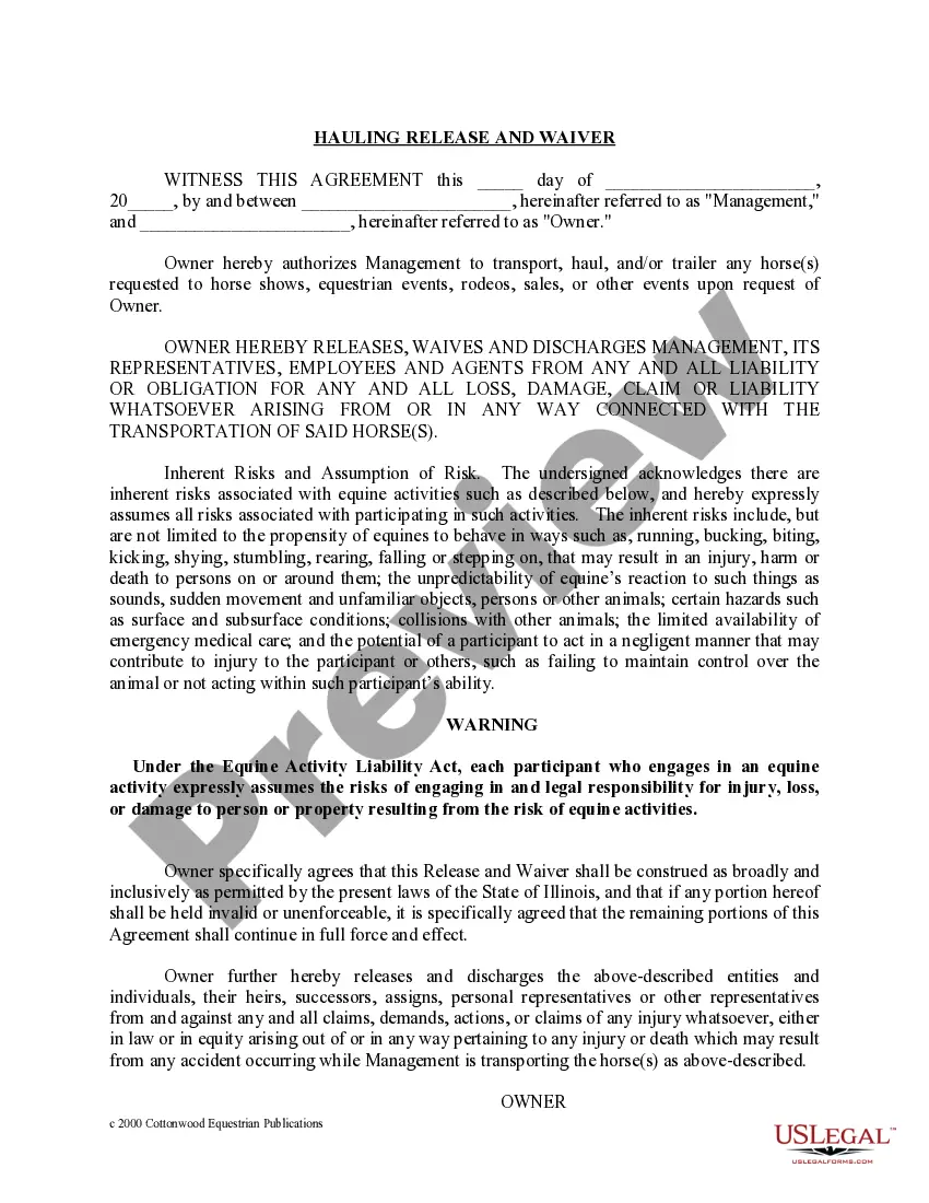 Preview Illinois Horse Equine Forms Package