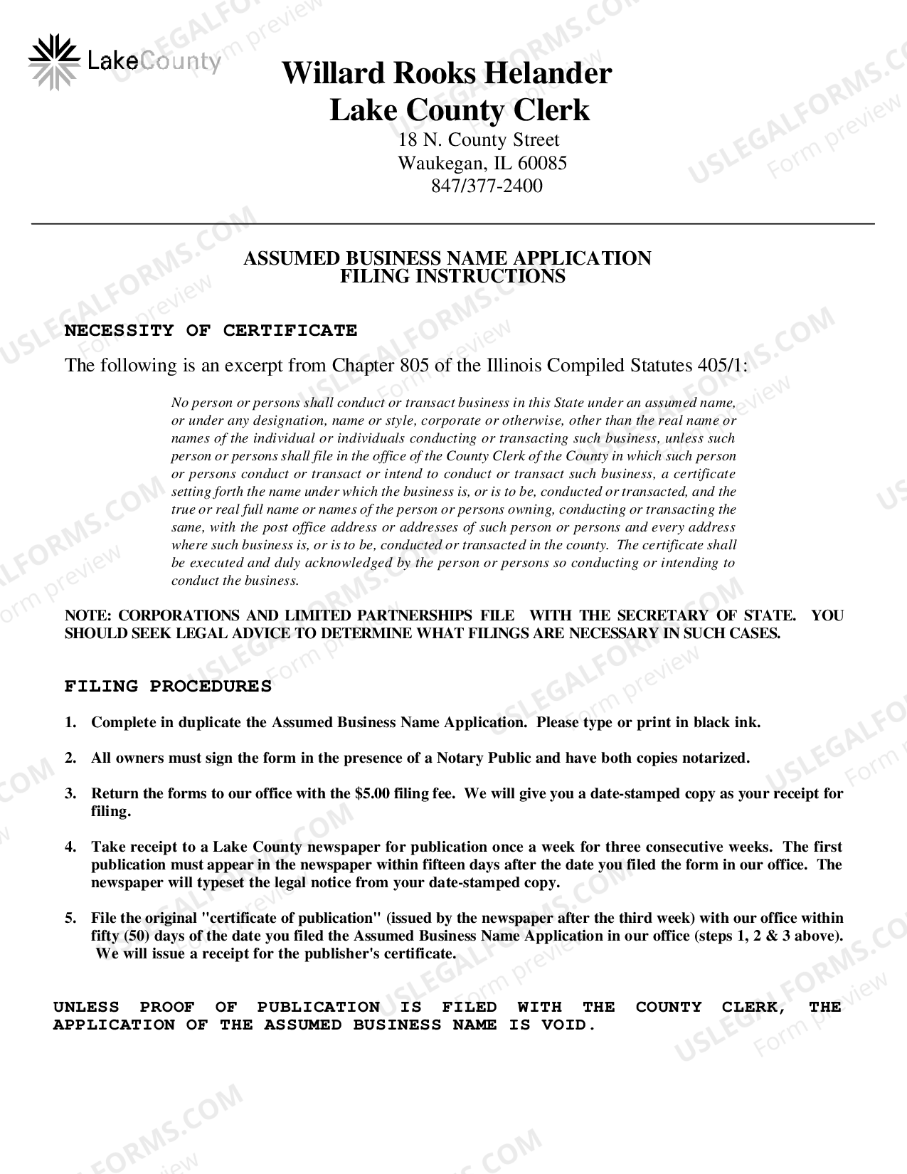 Rockford Illinois Assumed Business Name Application Filing Instructions