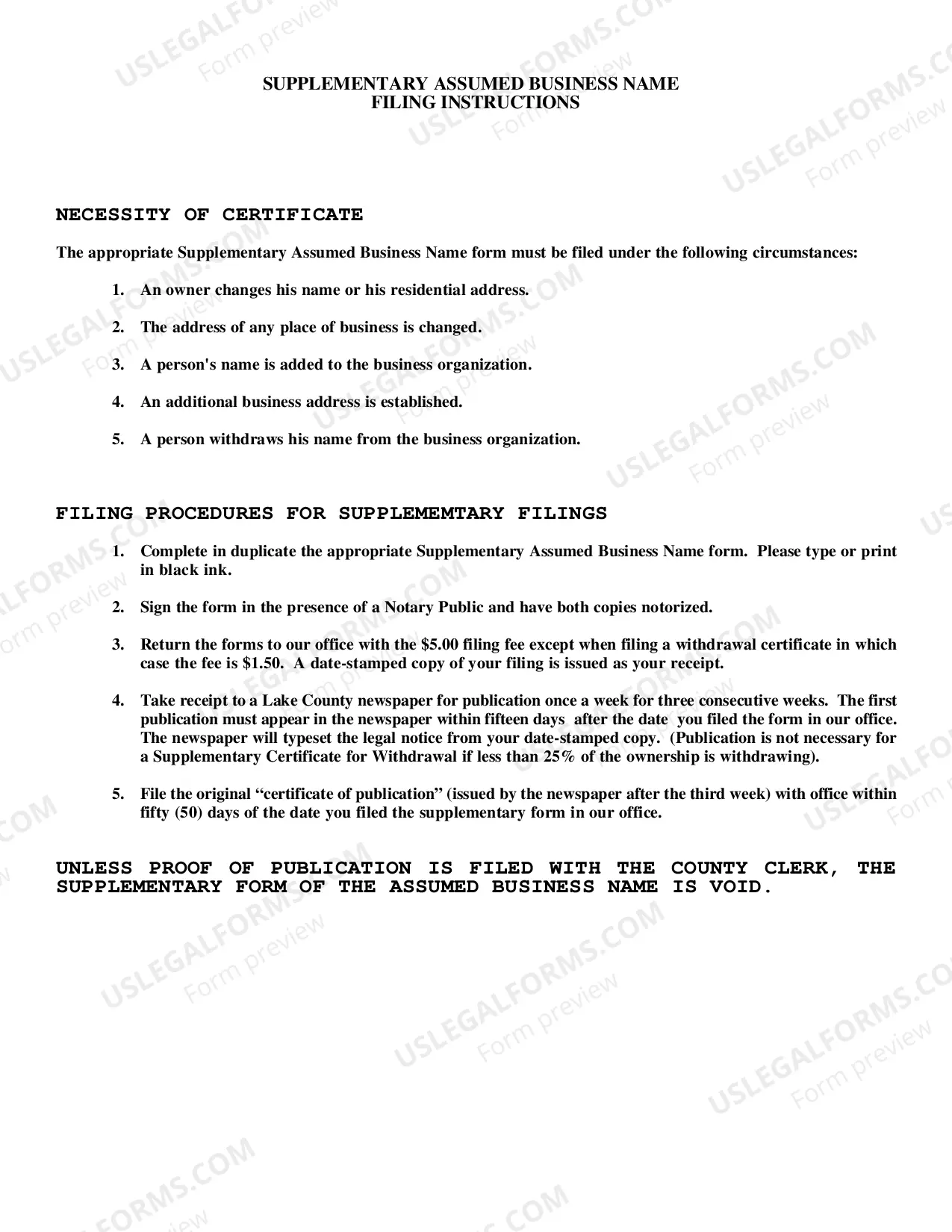 Preview Assumed Business Name Application Filing Instructions for Lake County