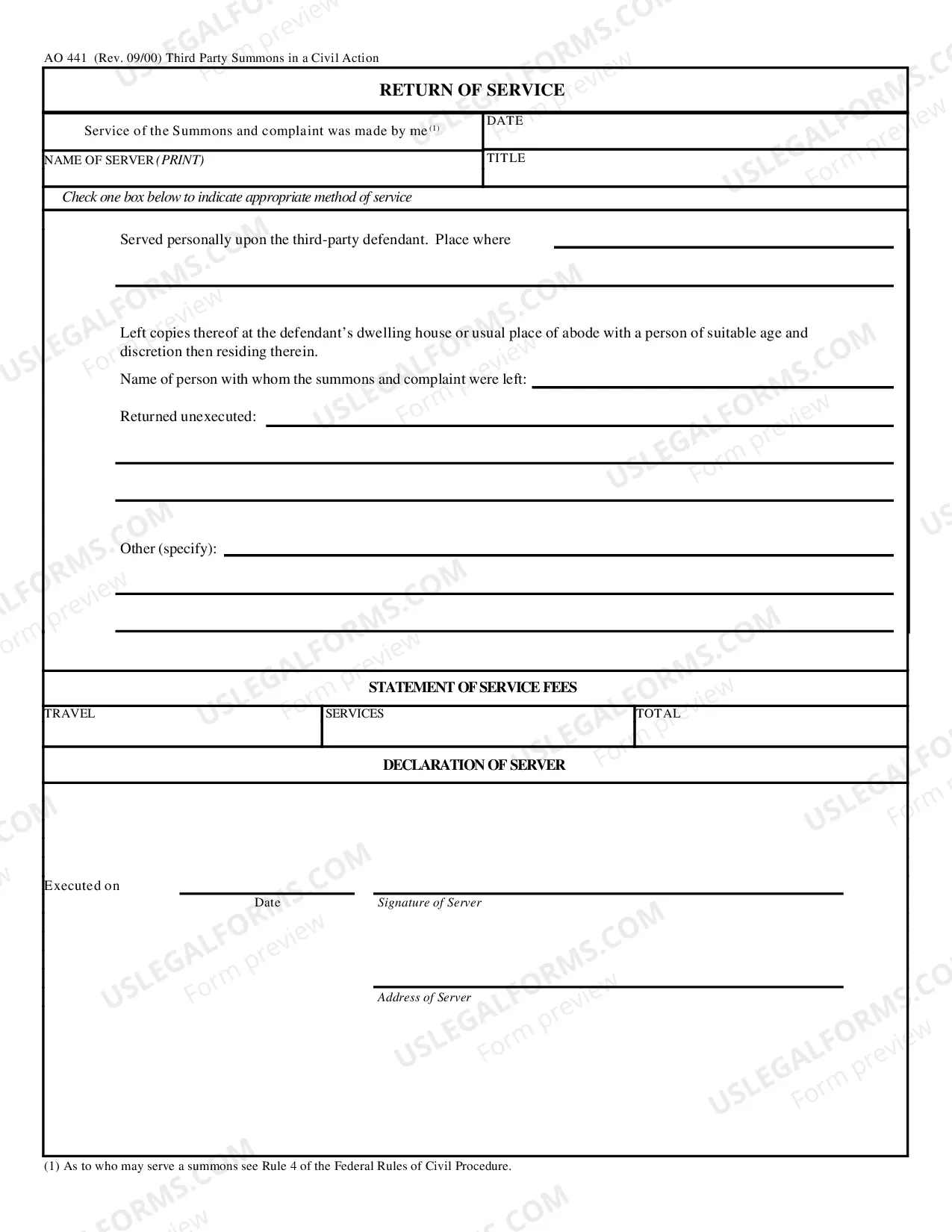 Preview Third Party Summons in a Civil Action
