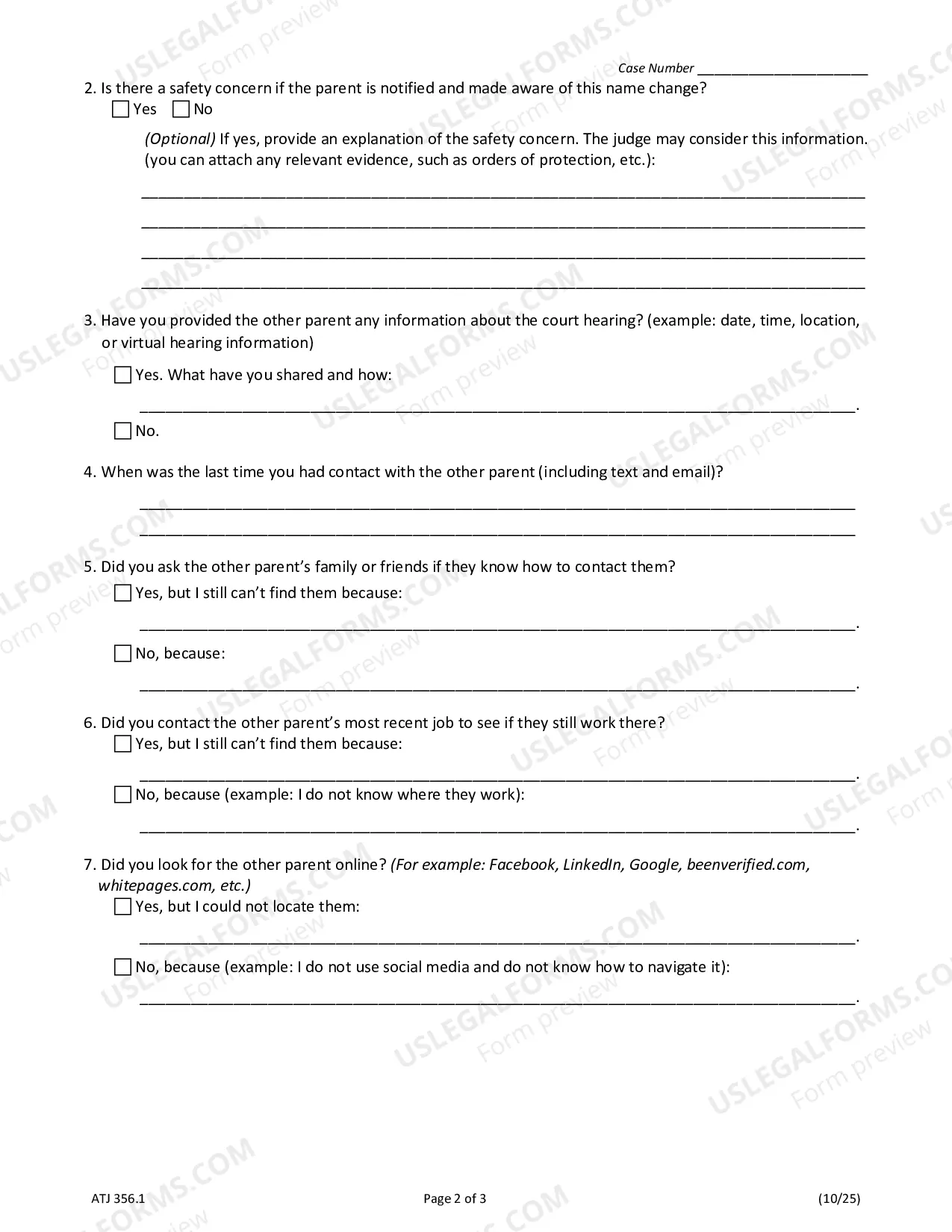 Preview Statement on Trying to Provide Notice - Petitioner's Sworn Statement About Trying to Find the Other Parent