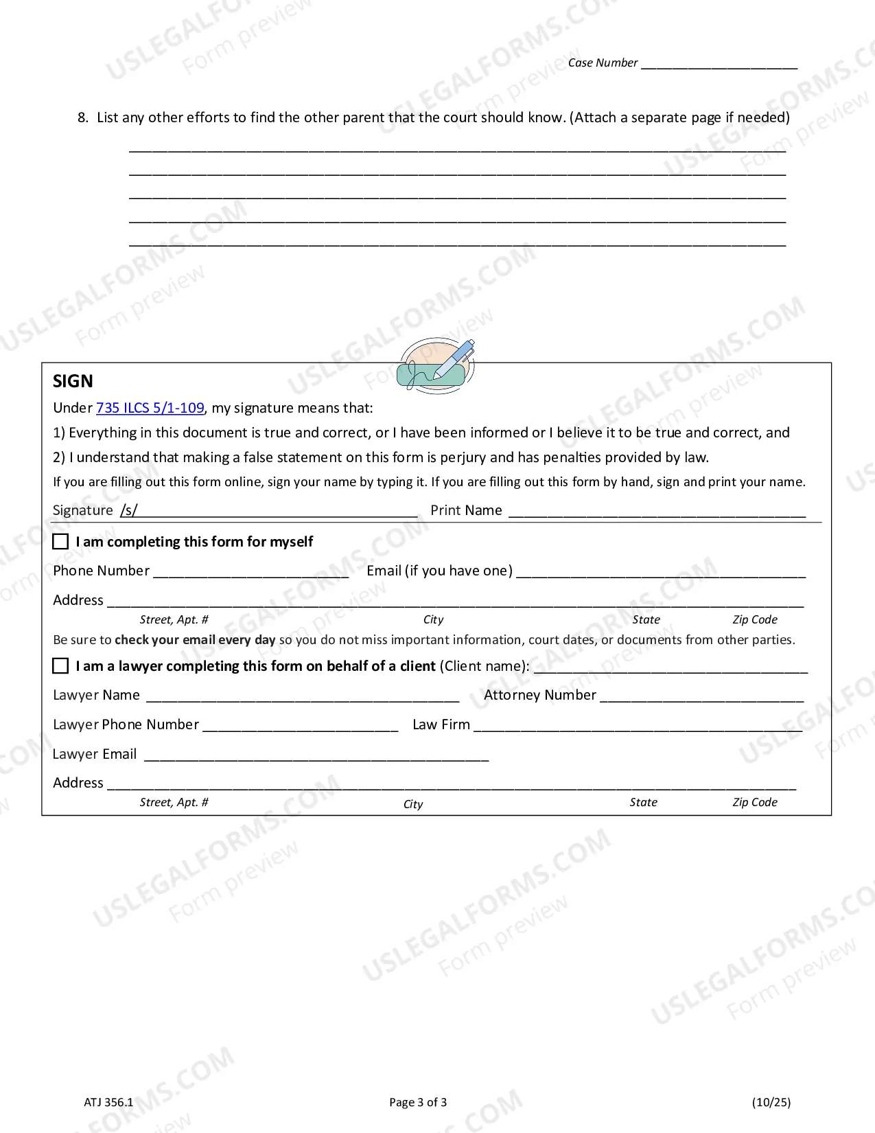 Preview Statement on Trying to Provide Notice - Petitioner's Sworn Statement About Trying to Find the Other Parent
