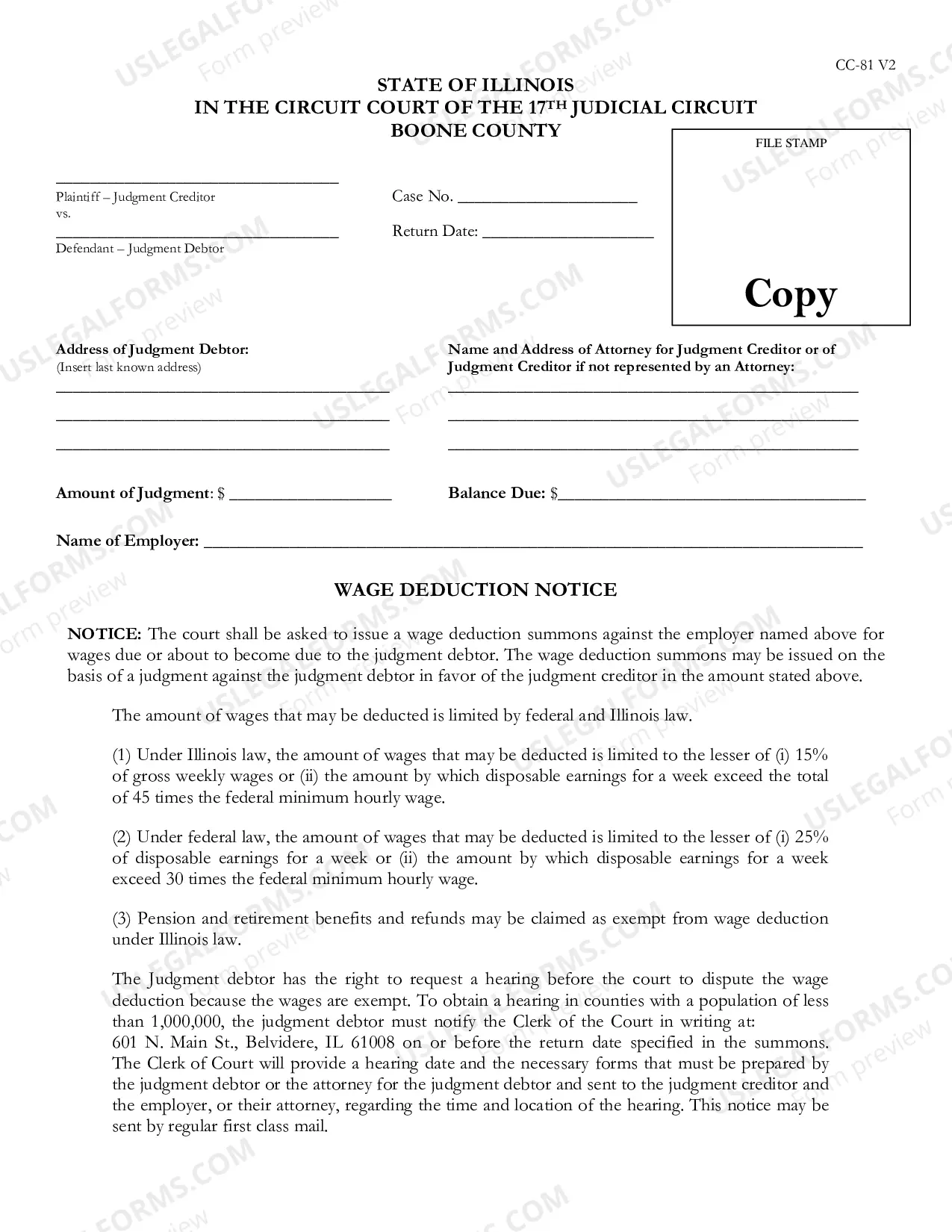 Preview Wage Deduction Notice