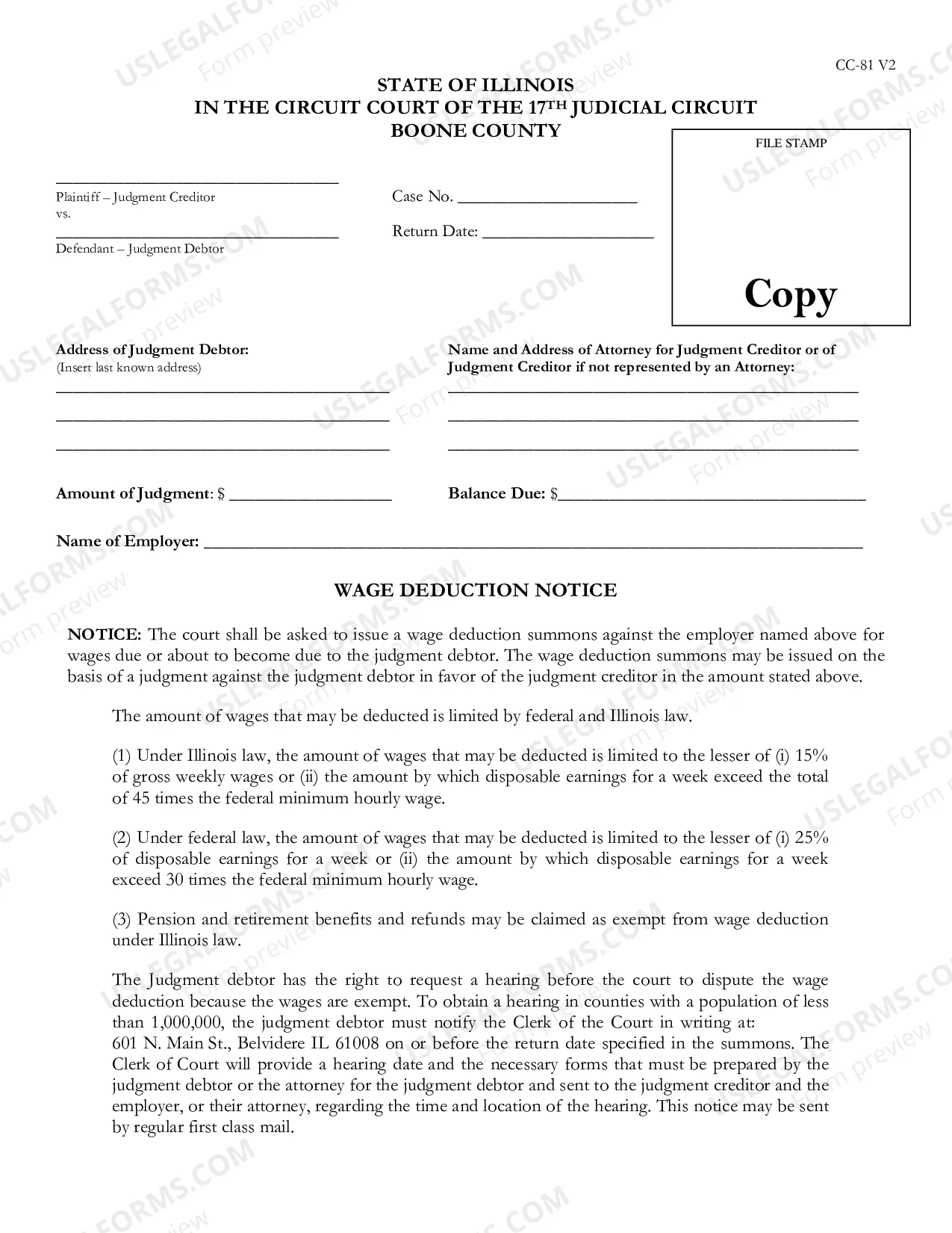 Preview Wage Deduction Notice