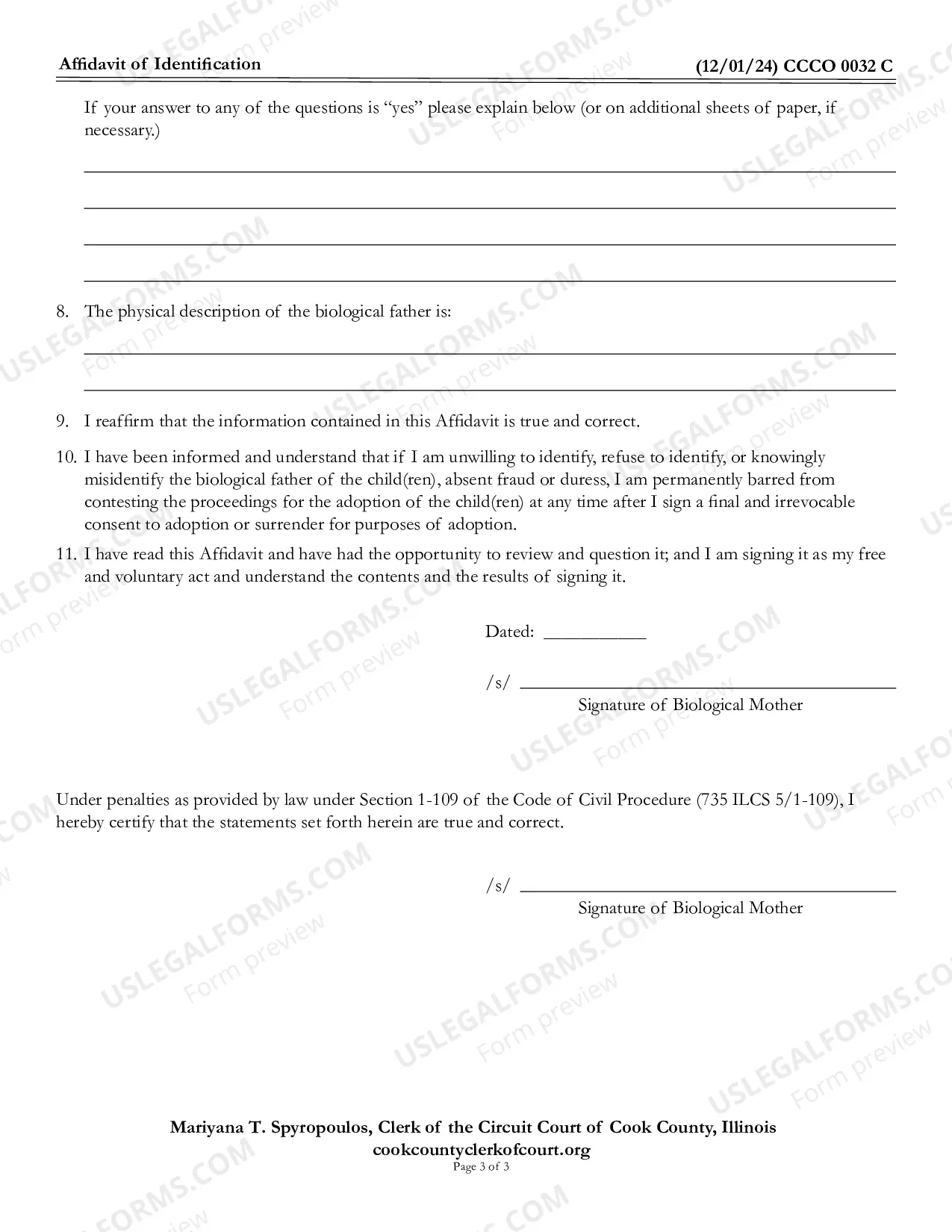 Preview affidavit Of Identification