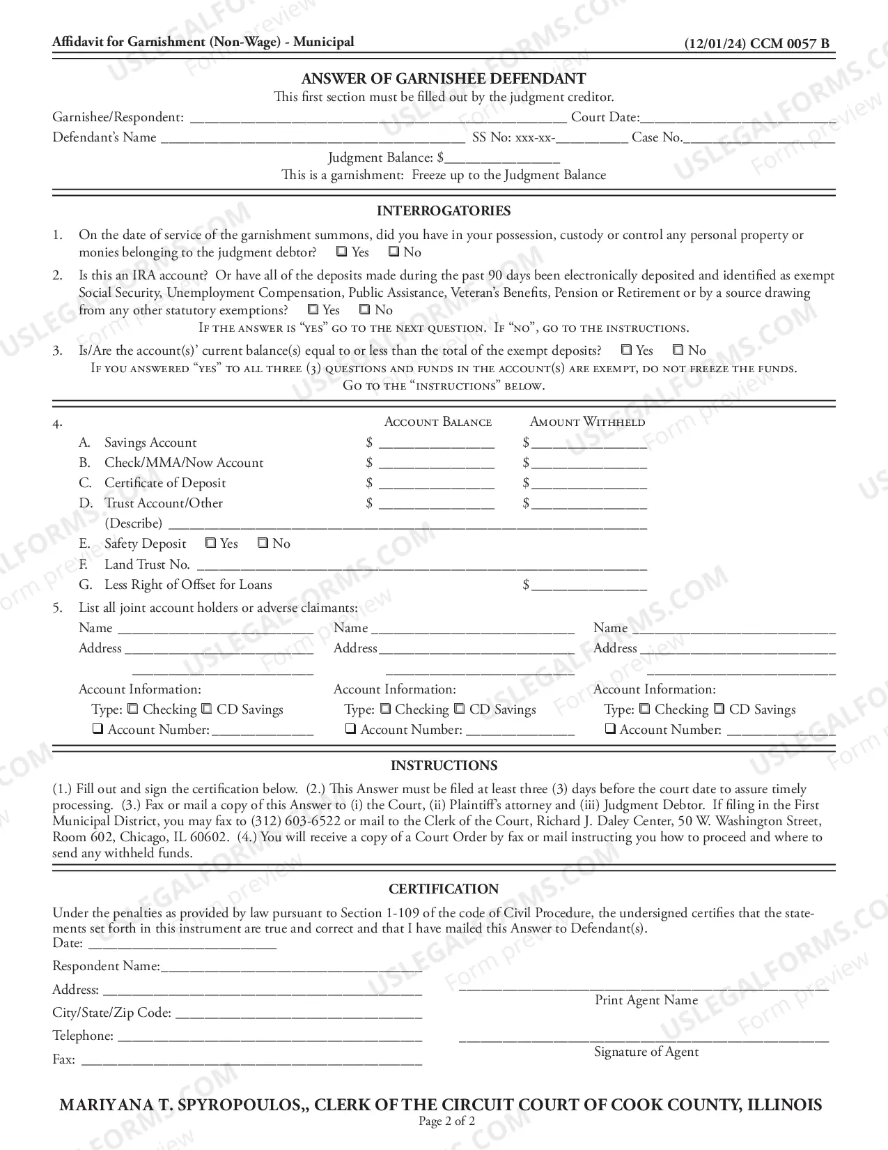 Preview Affidavit For Garnishment Non-Wage