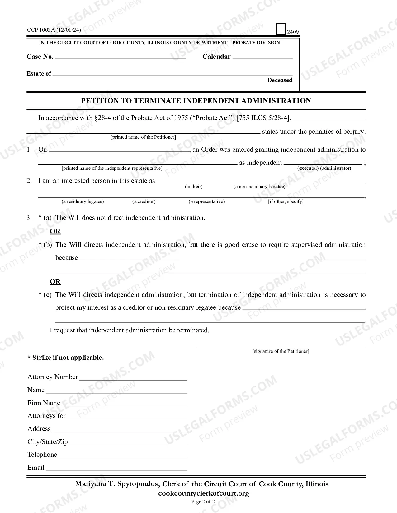 Preview Petition To Terminate Independent administration