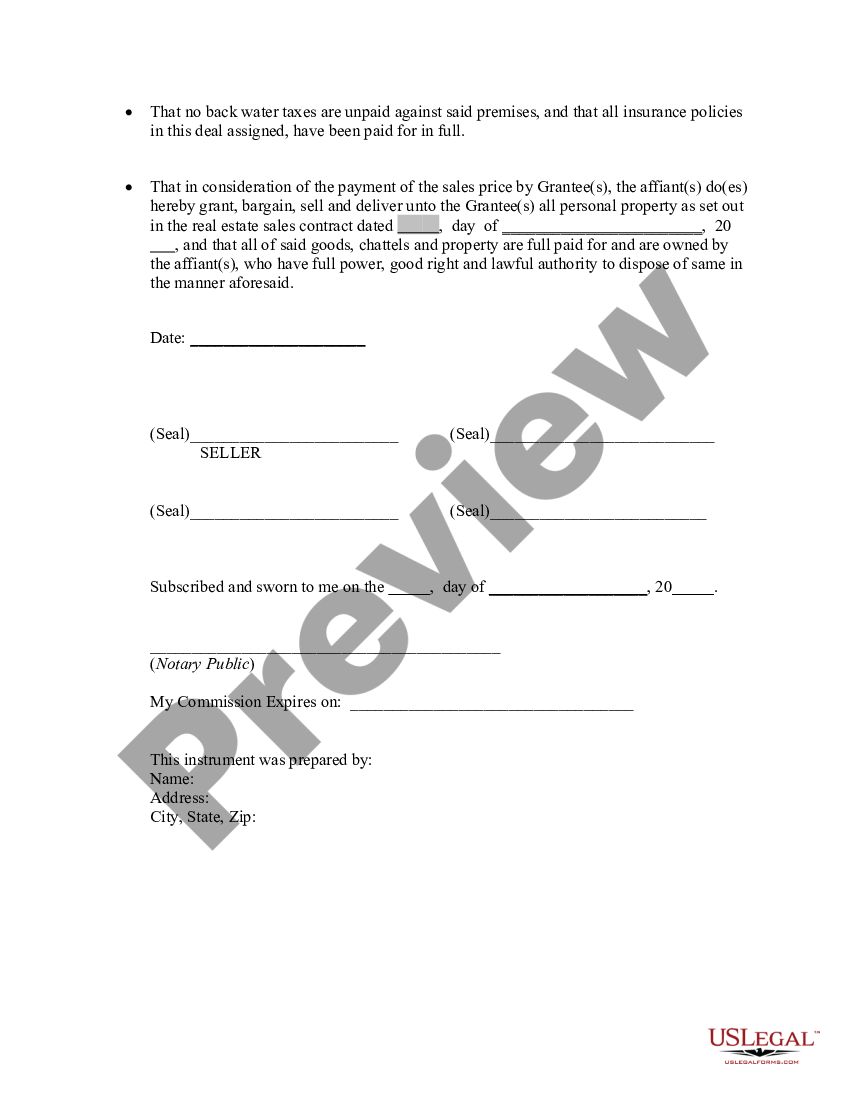 Illinois Affidavit of Title and Bill of Sale By Seller | US Legal Forms