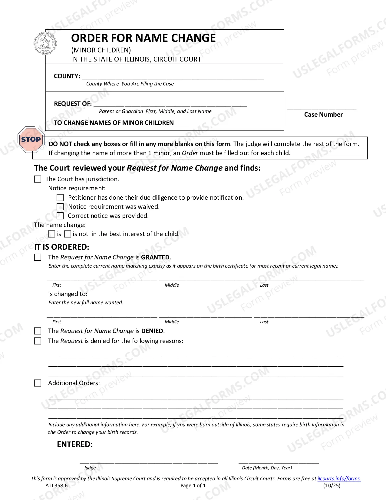 Preview Order For Name Change Minor
