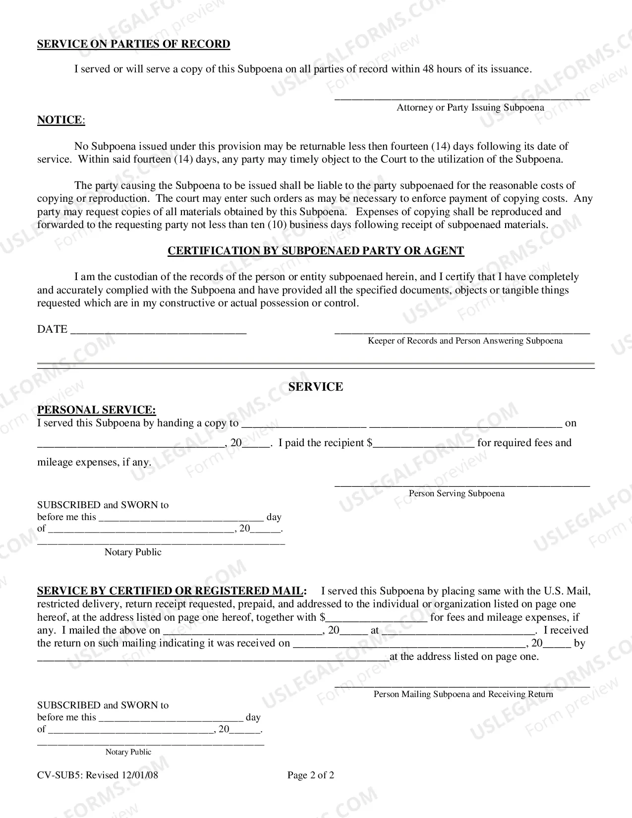 Preview Subpoena For Production Of Specified Documents Objects Tangible Things