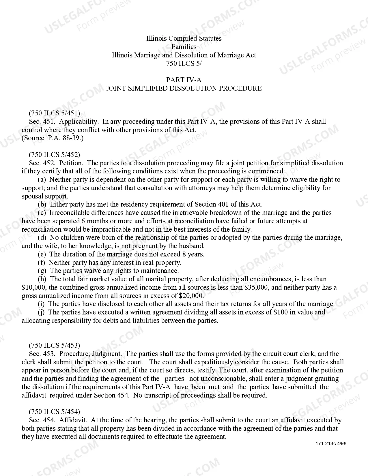 Preview Joint Simplified Dissolution of Marriage - Cook County Only